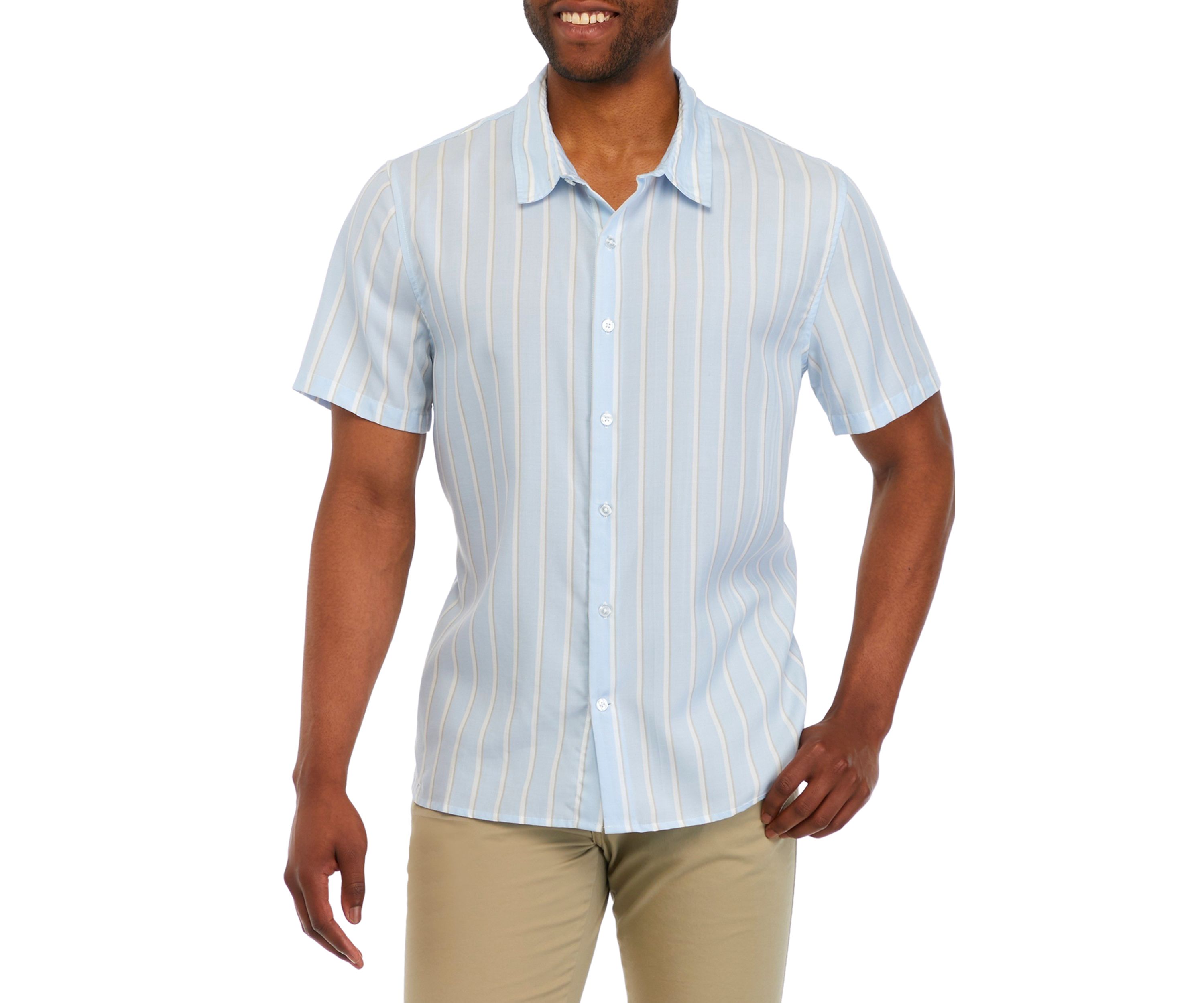 Mens Short Sleeve Vertical Stripe Woven Shirt 