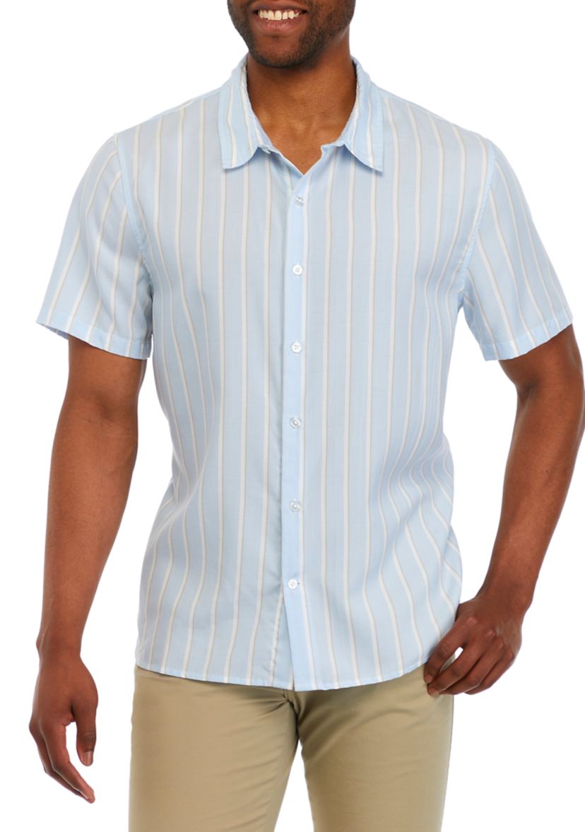 Mens Short Sleeve Vertical Stripe Woven Shirt 