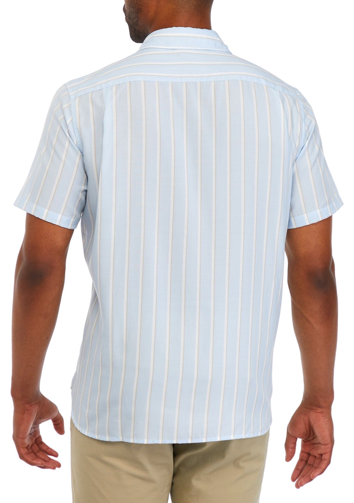 Mens Short Sleeve Vertical Stripe Woven Shirt 