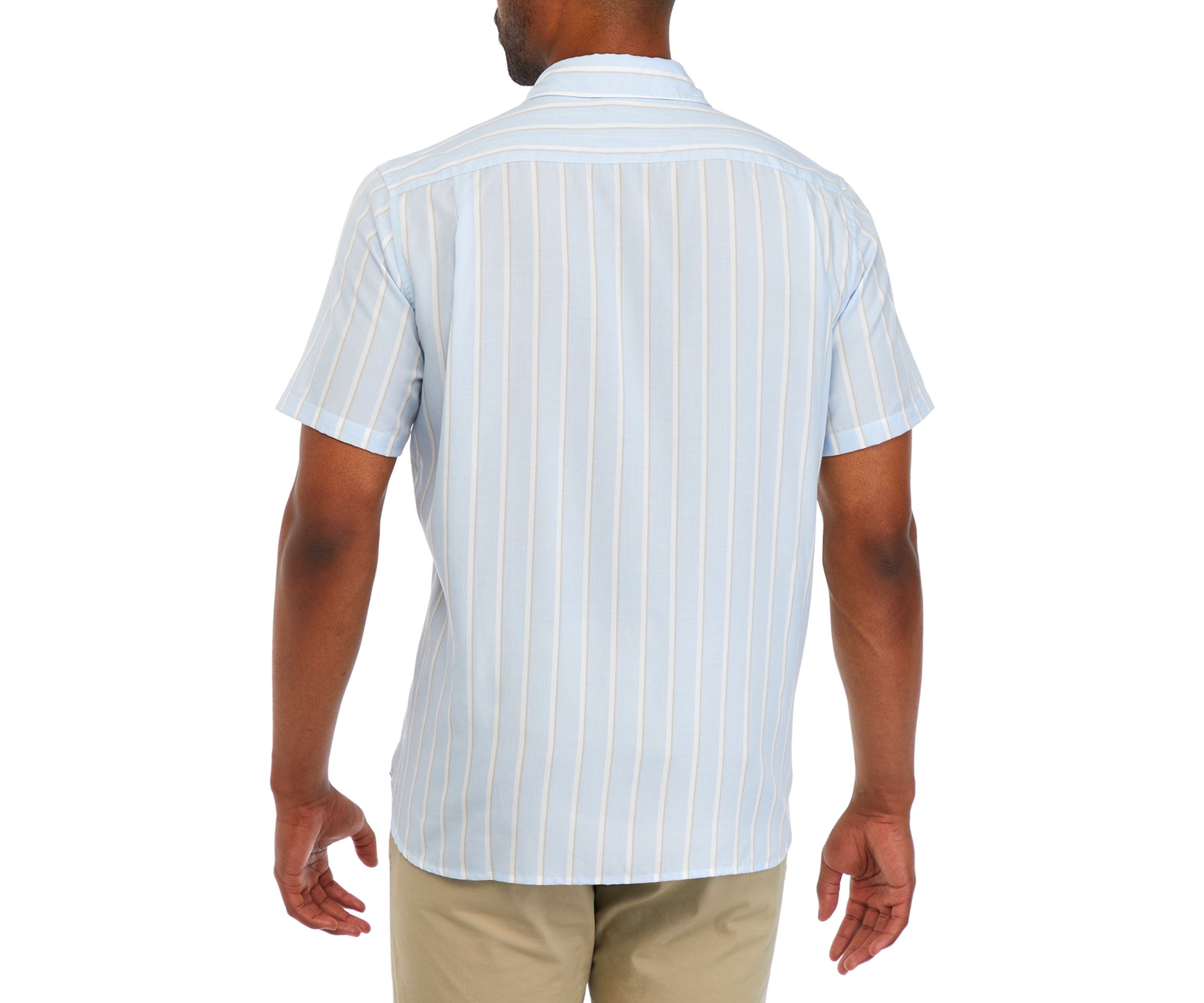 Mens Short Sleeve Vertical Stripe Woven Shirt 