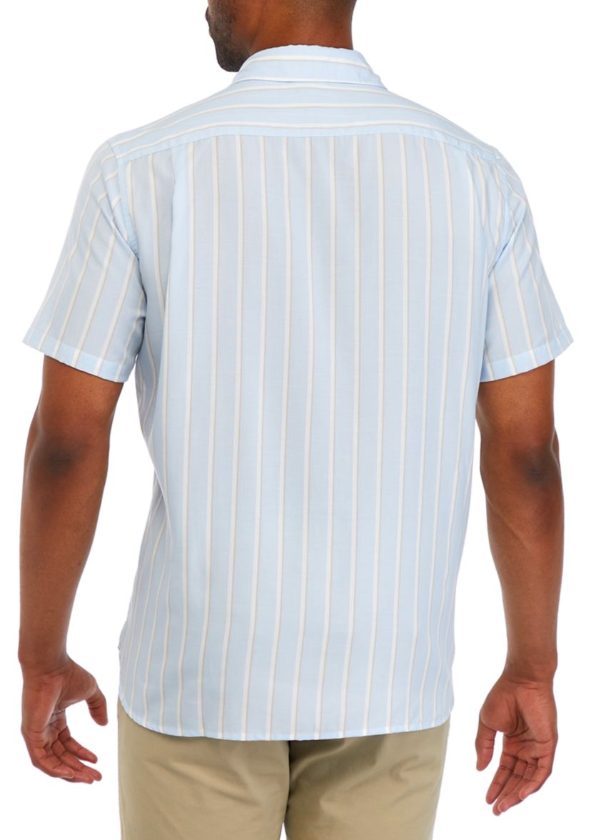 Mens Short Sleeve Vertical Stripe Woven Shirt 