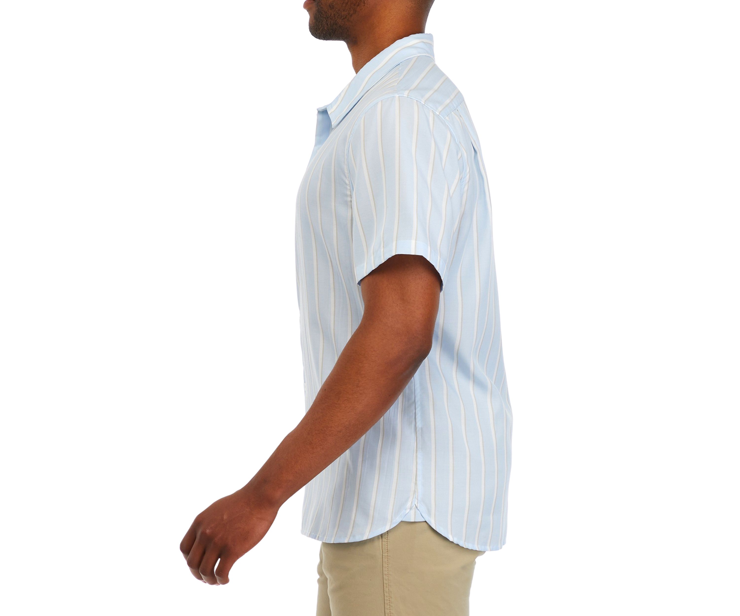 Mens Short Sleeve Vertical Stripe Woven Shirt 