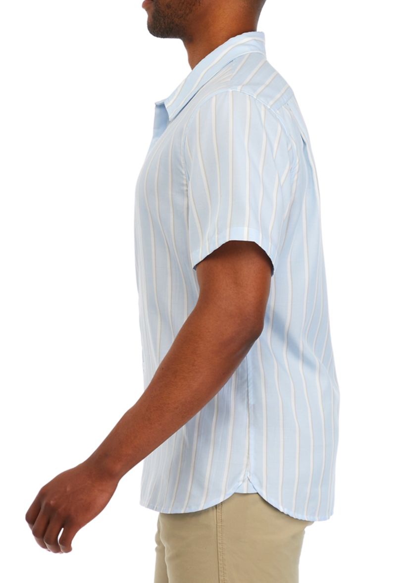 Mens Short Sleeve Vertical Stripe Woven Shirt 