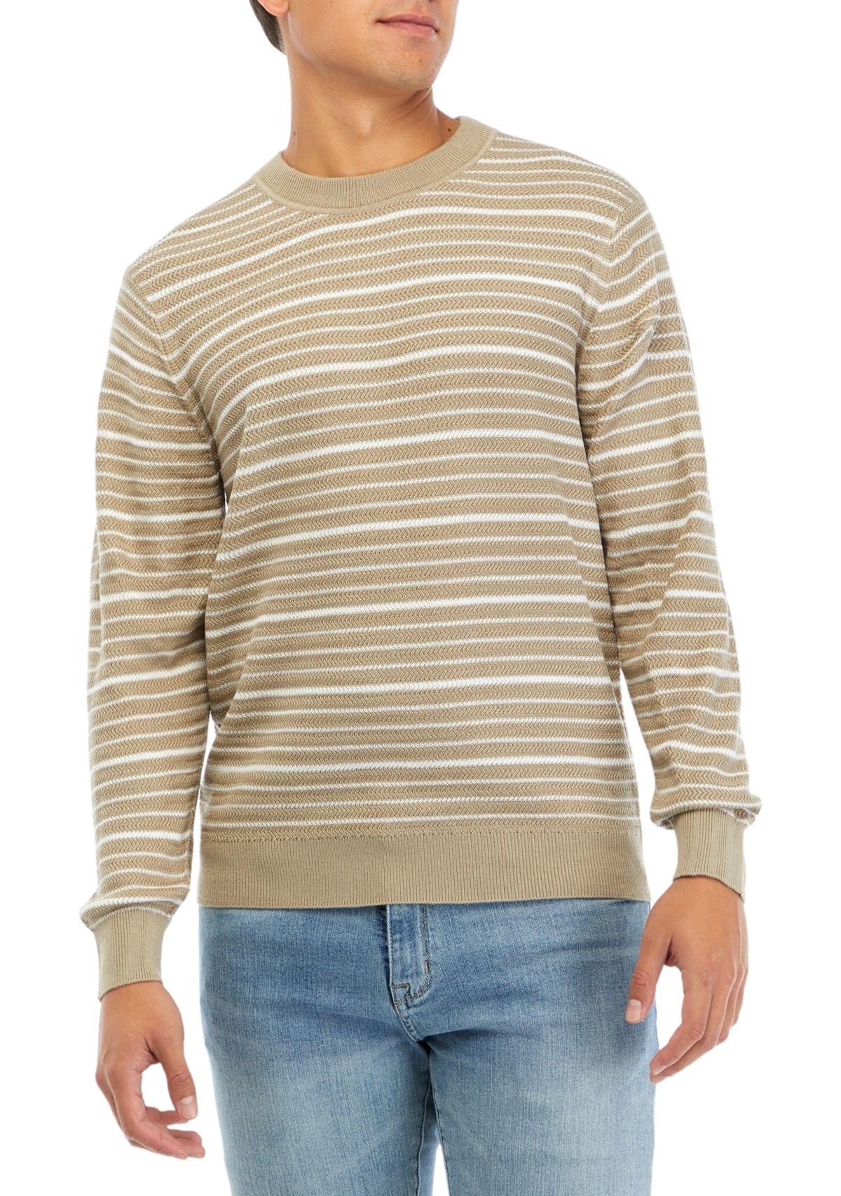 Mens Textured Stripe Bicolor Sweater