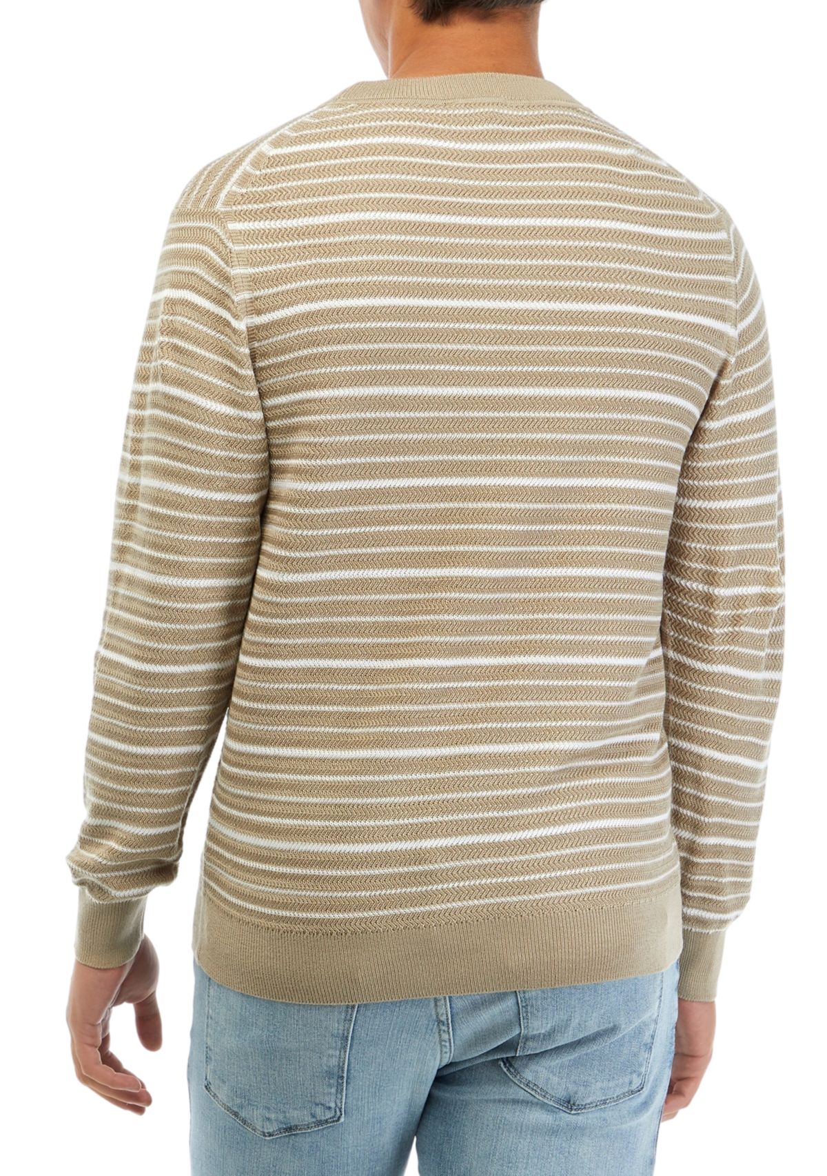 Mens Textured Stripe Bicolor Sweater