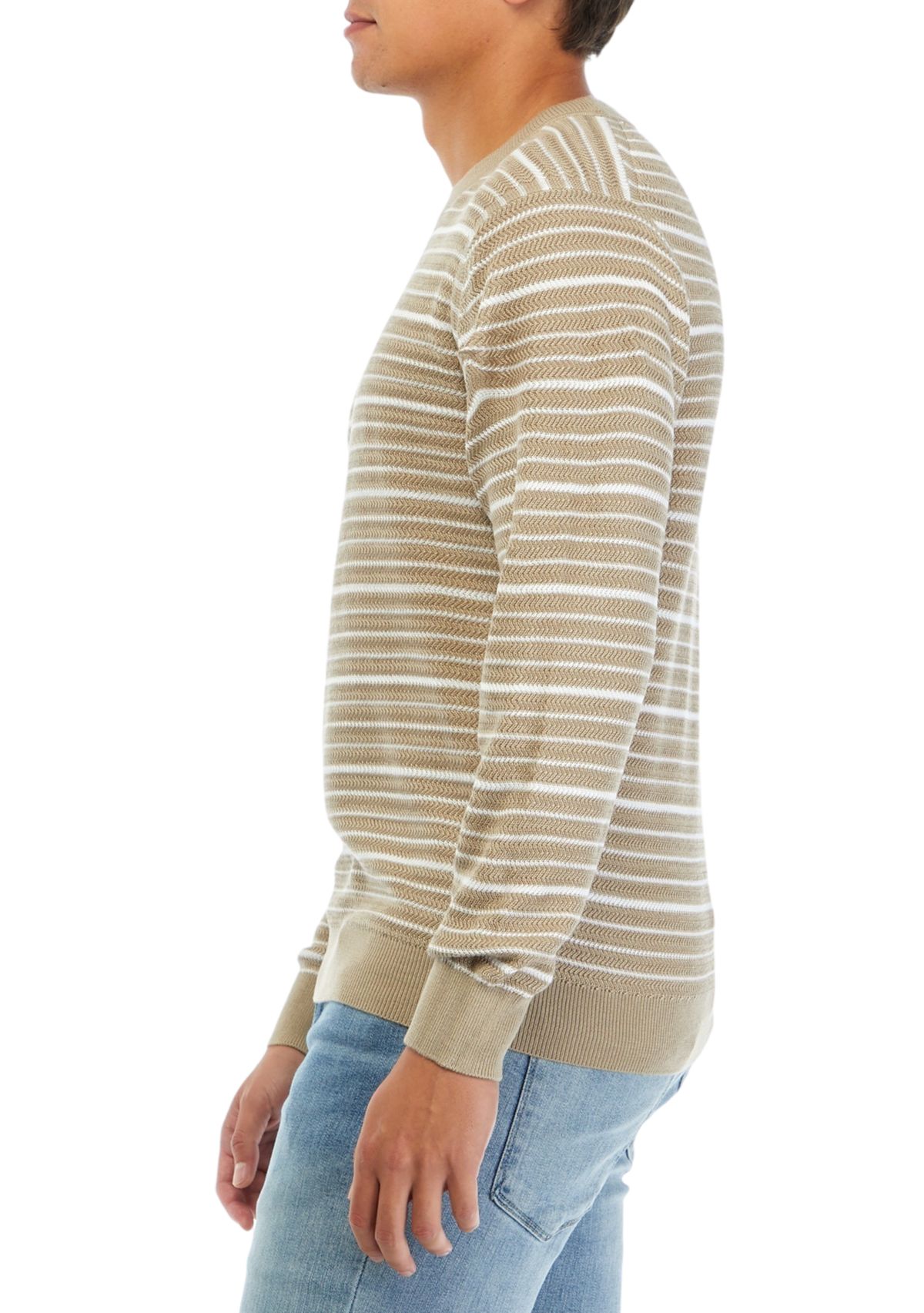 Mens Textured Stripe Bicolor Sweater