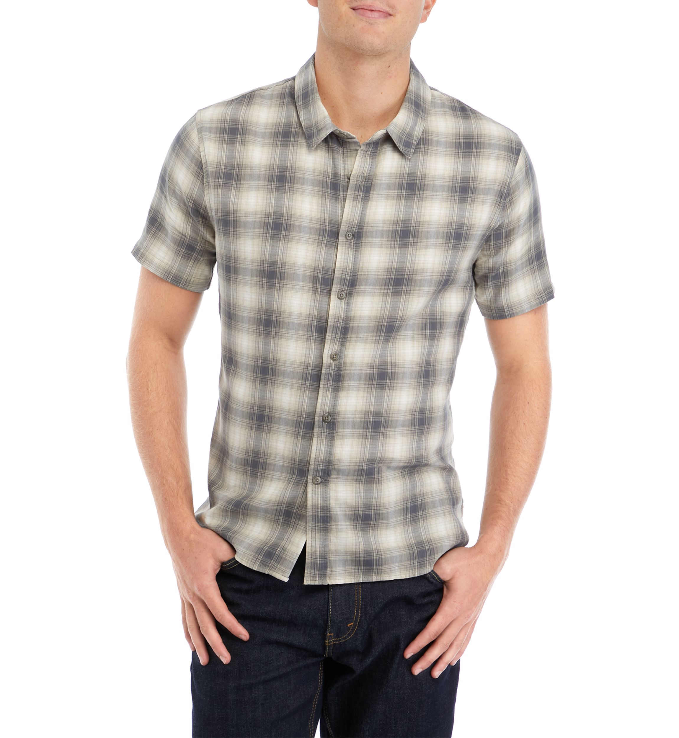 Mens Plaid Woven Button Down Shirt
