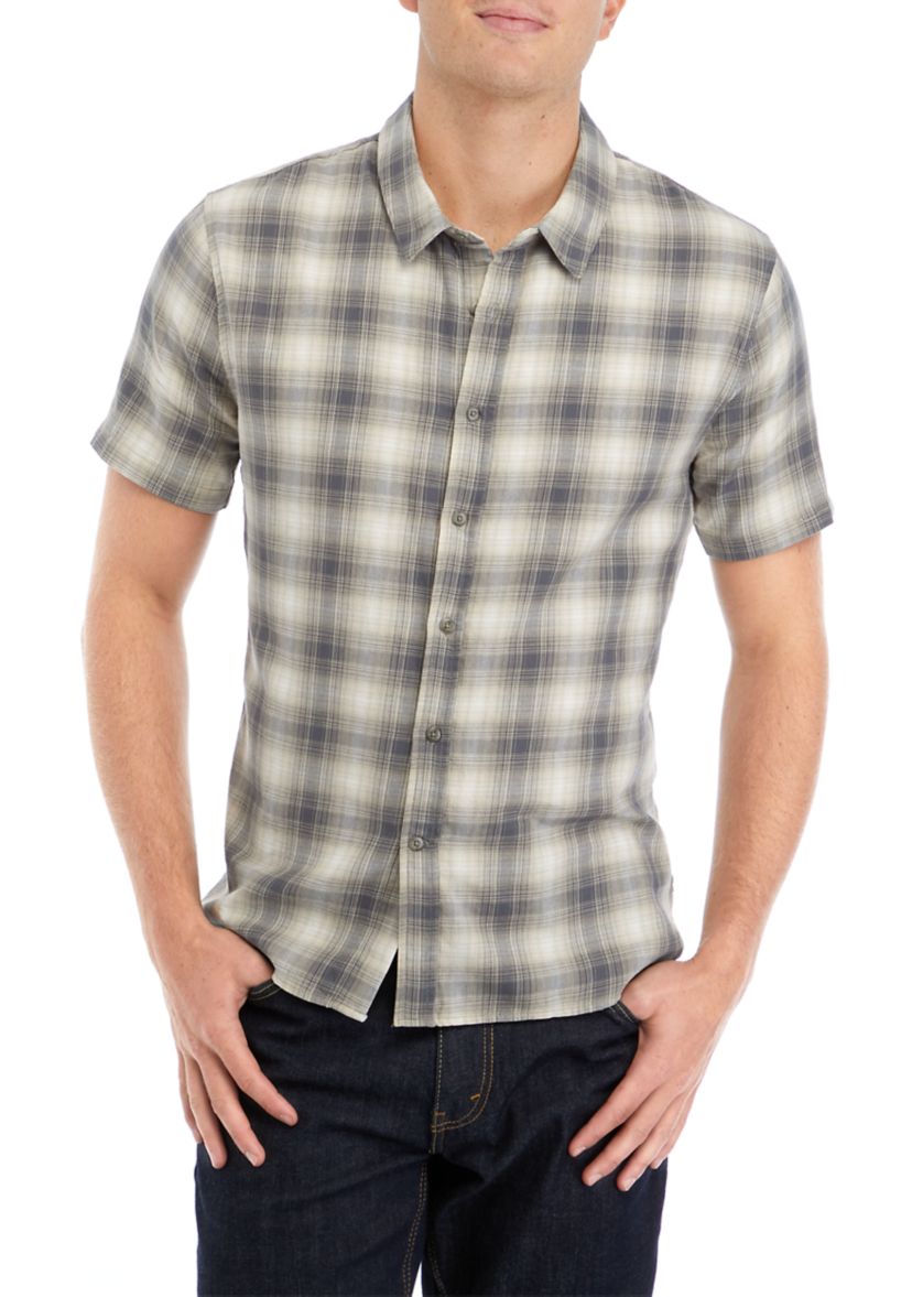Mens Plaid Woven Button Down Shirt