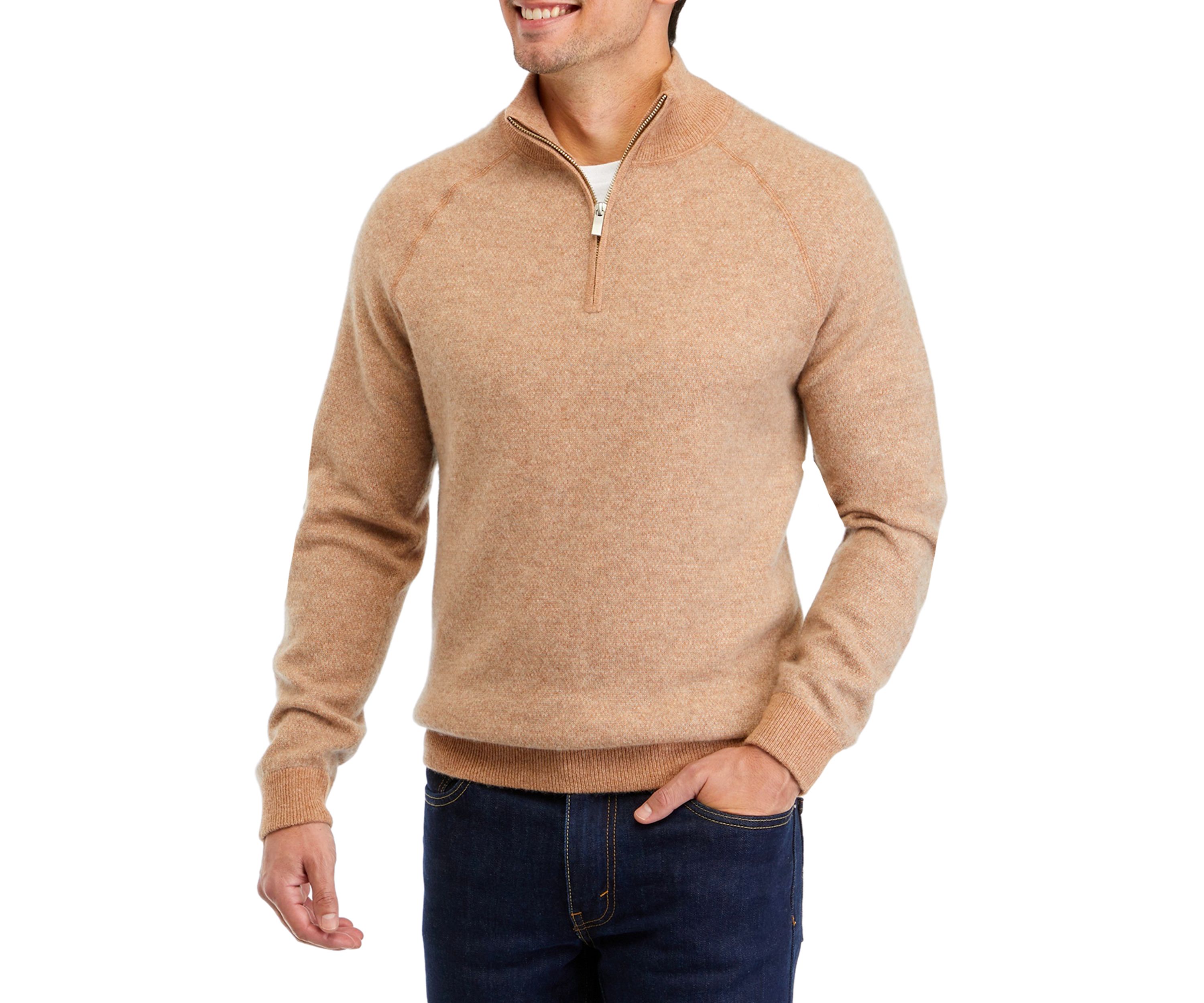 Mens Cashmere 1/4 Zip Mock Neck Sweater