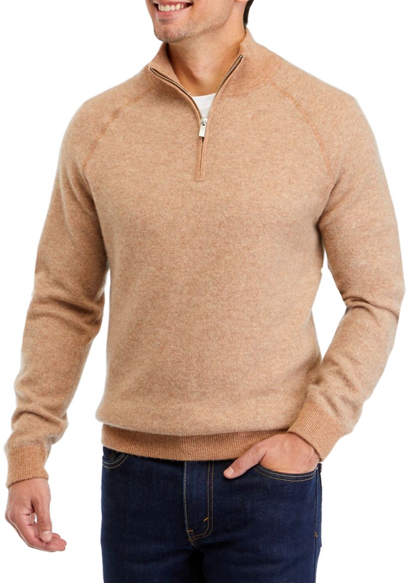 Mens Cashmere 1/4 Zip Mock Neck Sweater