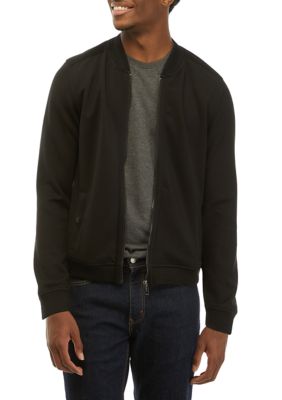 Magaschoni Men's Knit Bomber Jacket with Inside Trim, Black, Small