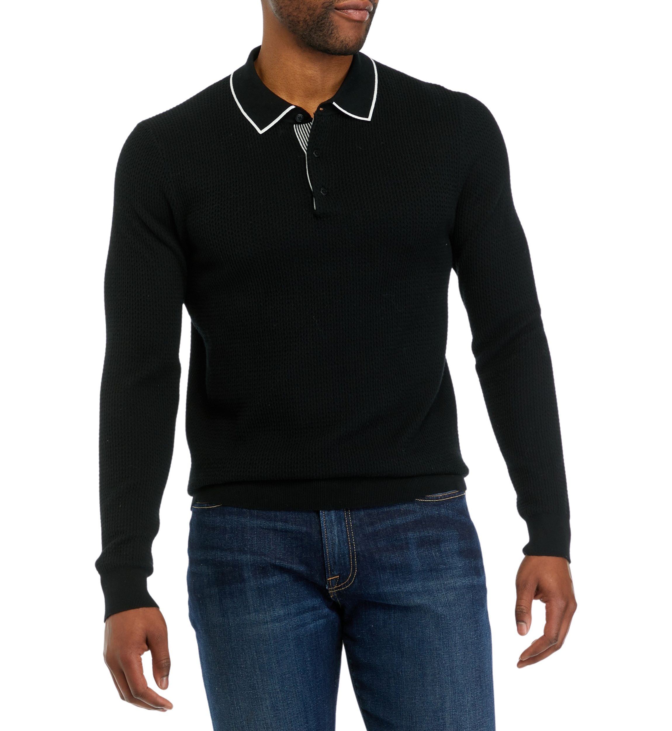 Mens Long Sleeve Tipped Collar Sweater