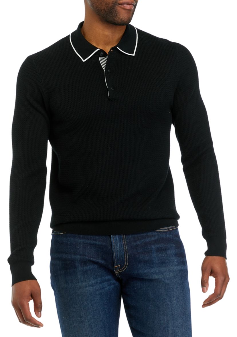 Mens Long Sleeve Tipped Collar Sweater