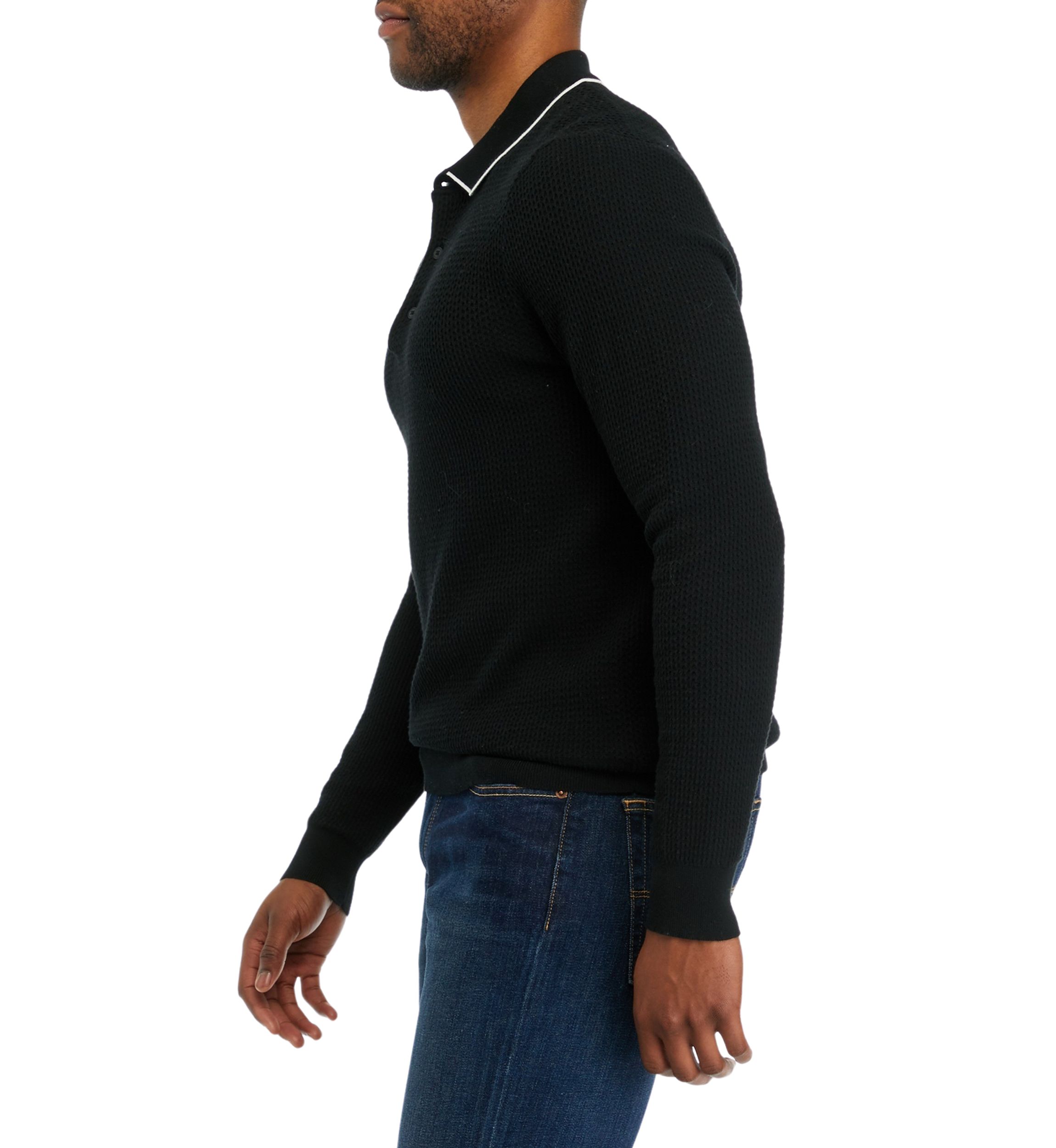 Mens Long Sleeve Tipped Collar Sweater