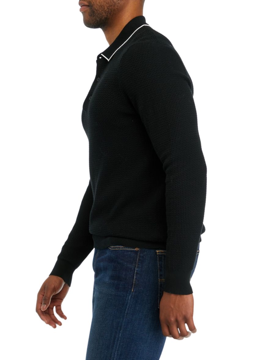Mens Long Sleeve Tipped Collar Sweater