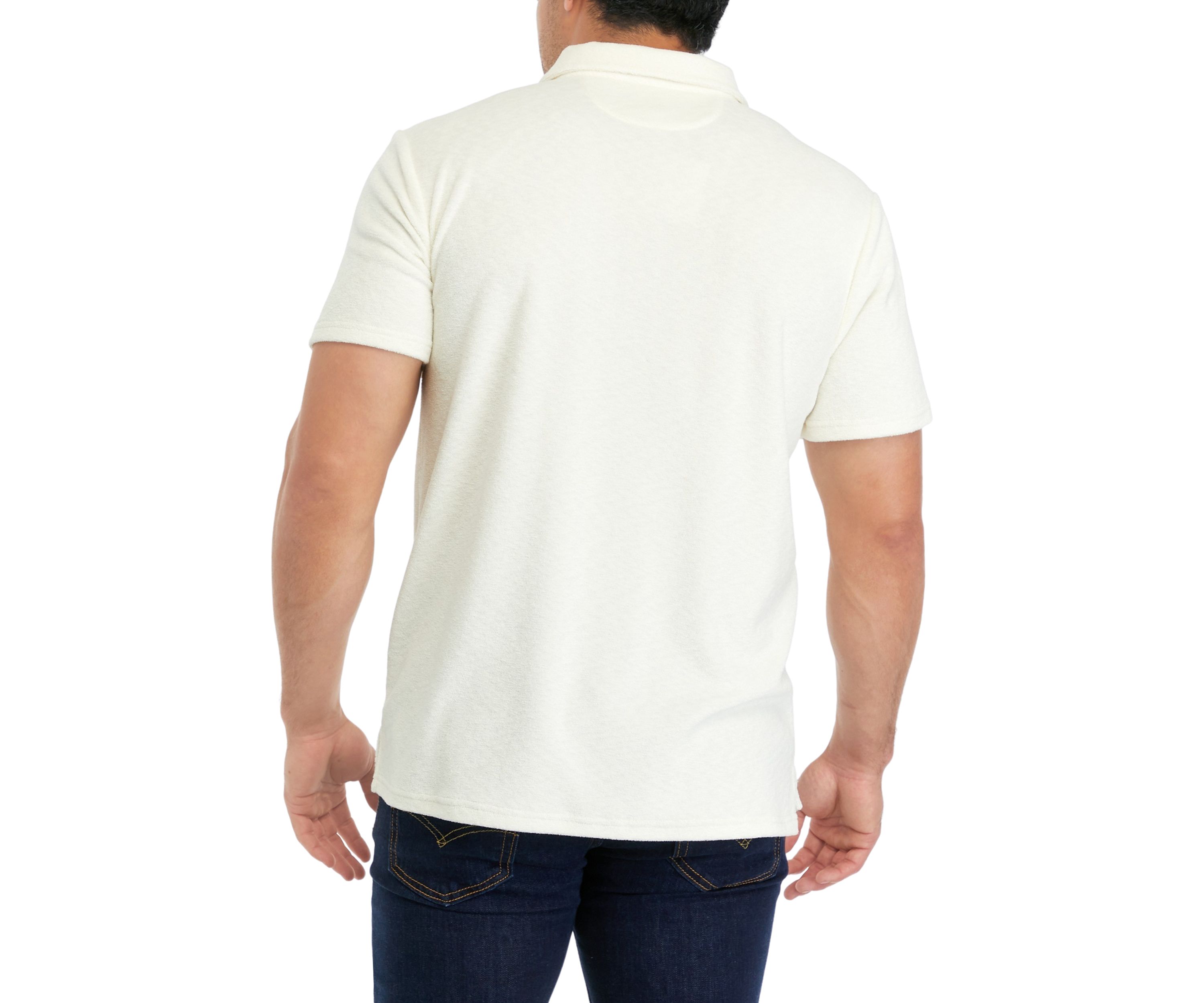Ivory and Dark Blue Two-Stripe Terry Polo Shirt 