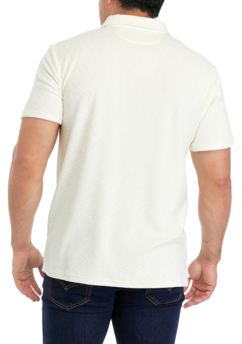 Ivory and Dark Blue Two-Stripe Terry Polo Shirt 