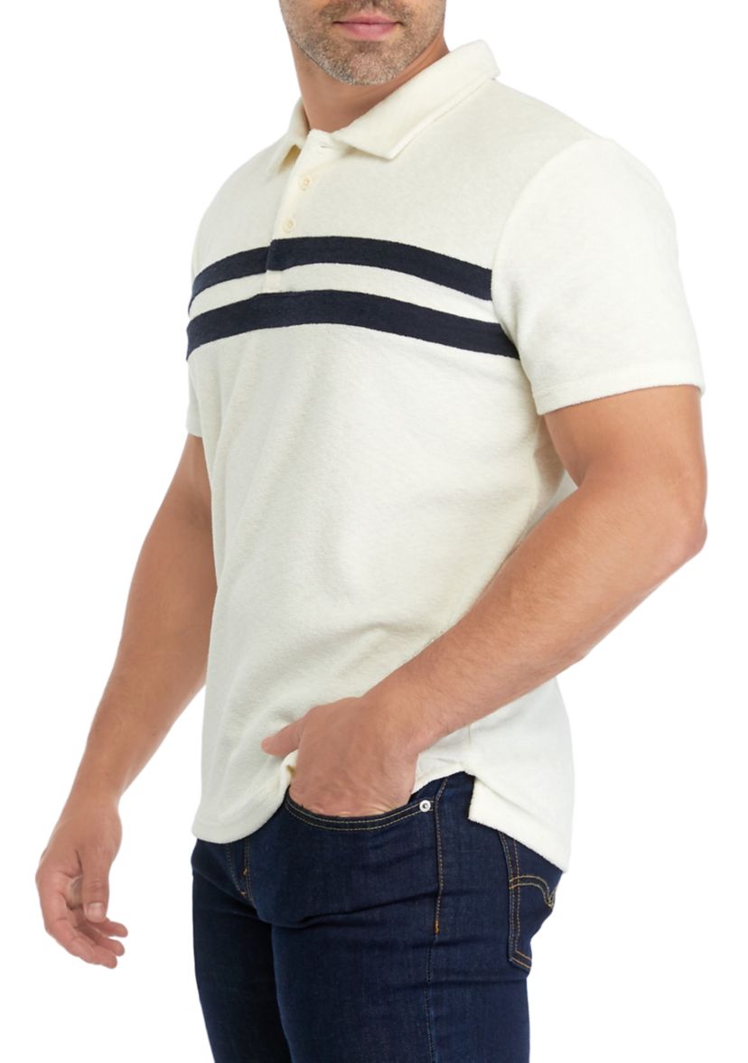 Ivory and Dark Blue Two-Stripe Terry Polo Shirt 