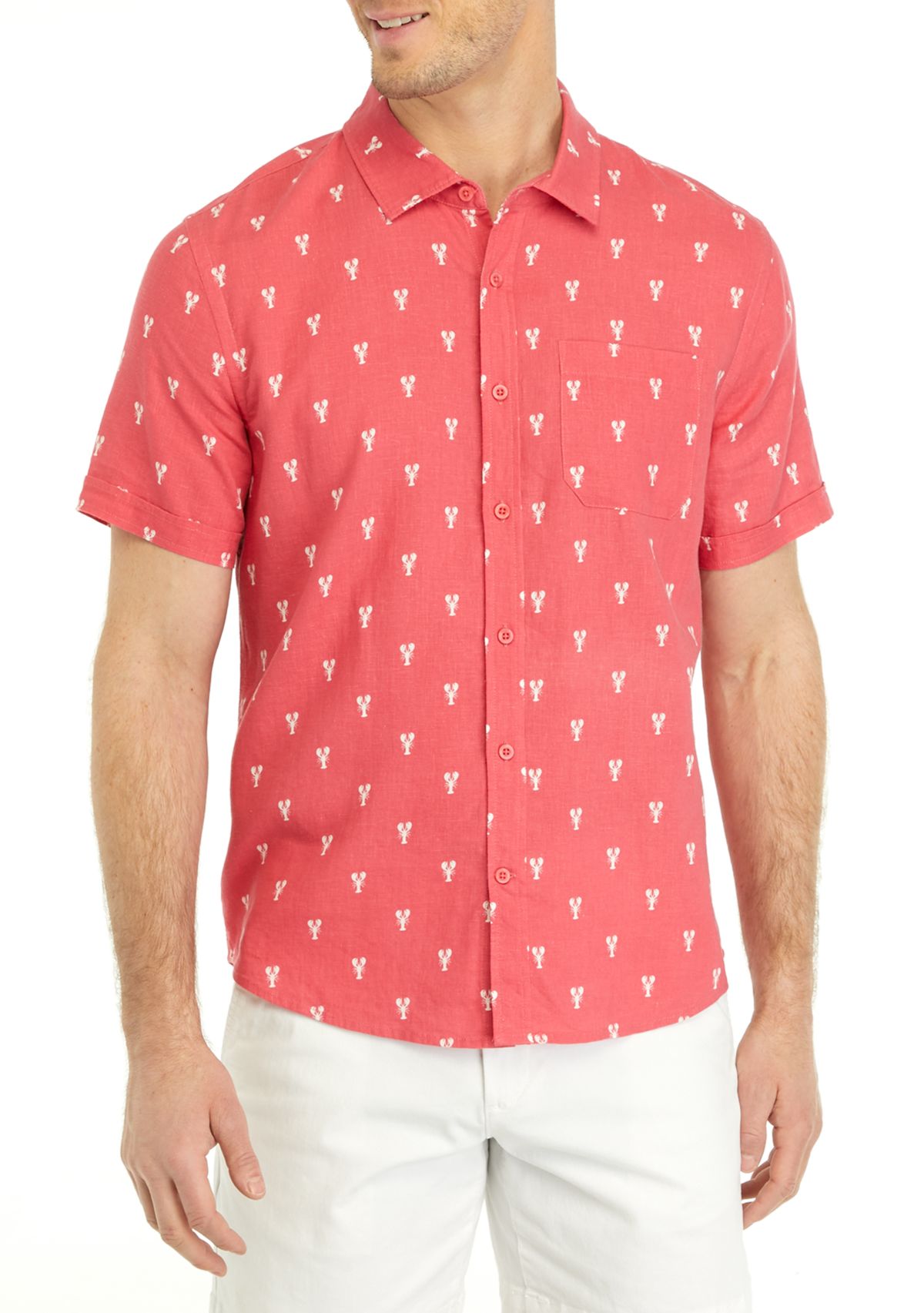 Mens Short Sleeve Printed Button Up Shirt 