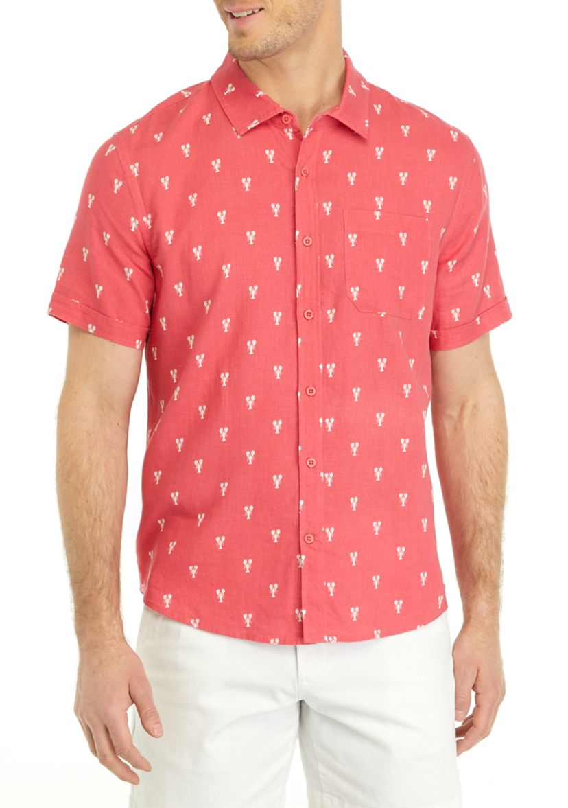 Mens Short Sleeve Printed Button Up Shirt 