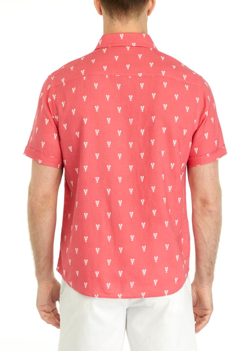 Mens Short Sleeve Printed Button Up Shirt 