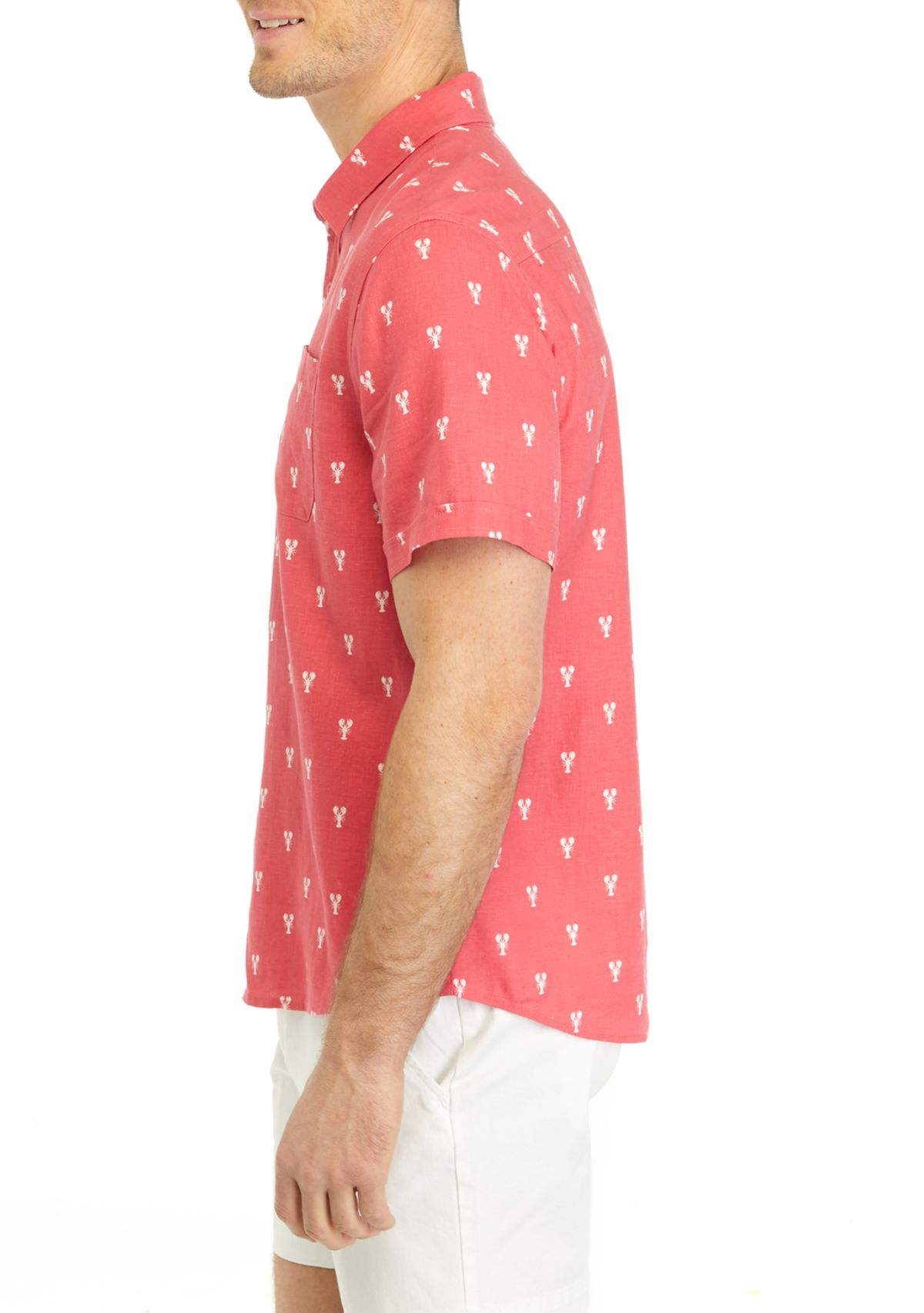 Mens Short Sleeve Printed Button Up Shirt 