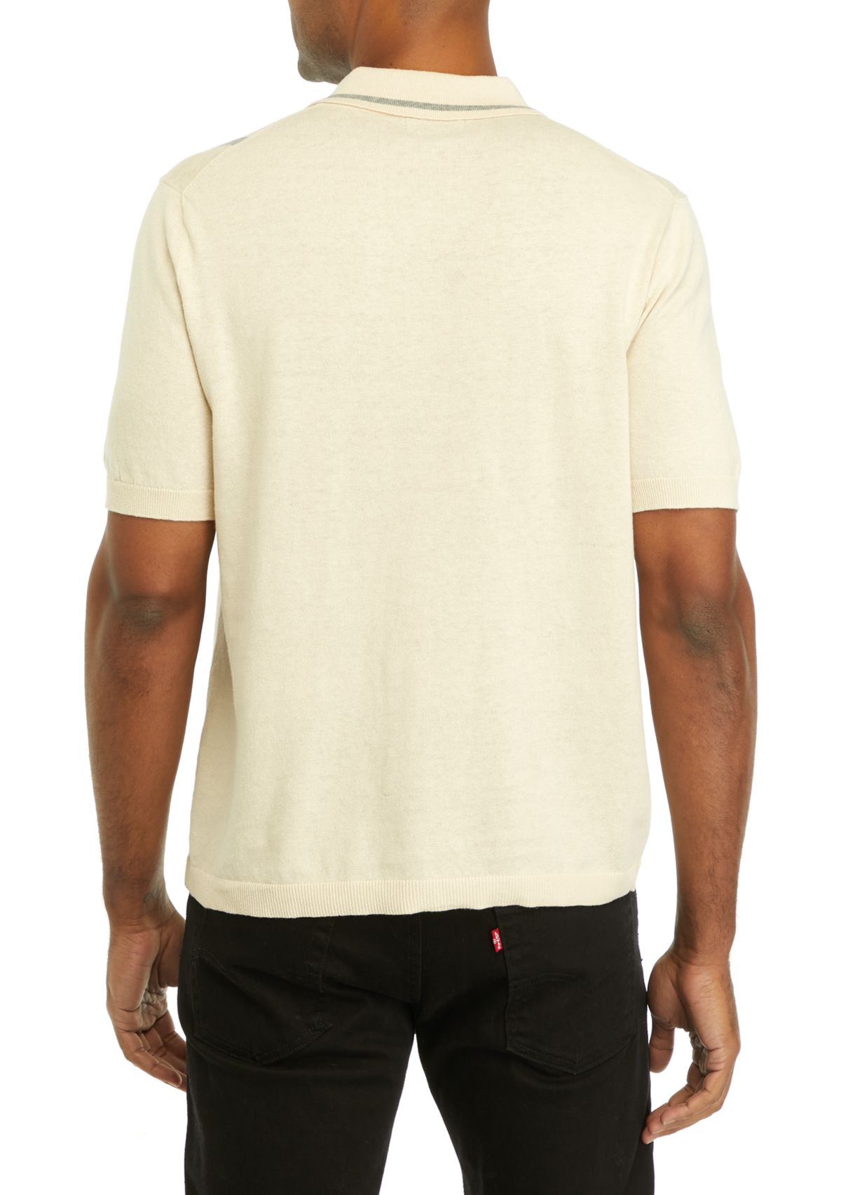 Mens Short Sleeve Button Front Striped Polo Shirt