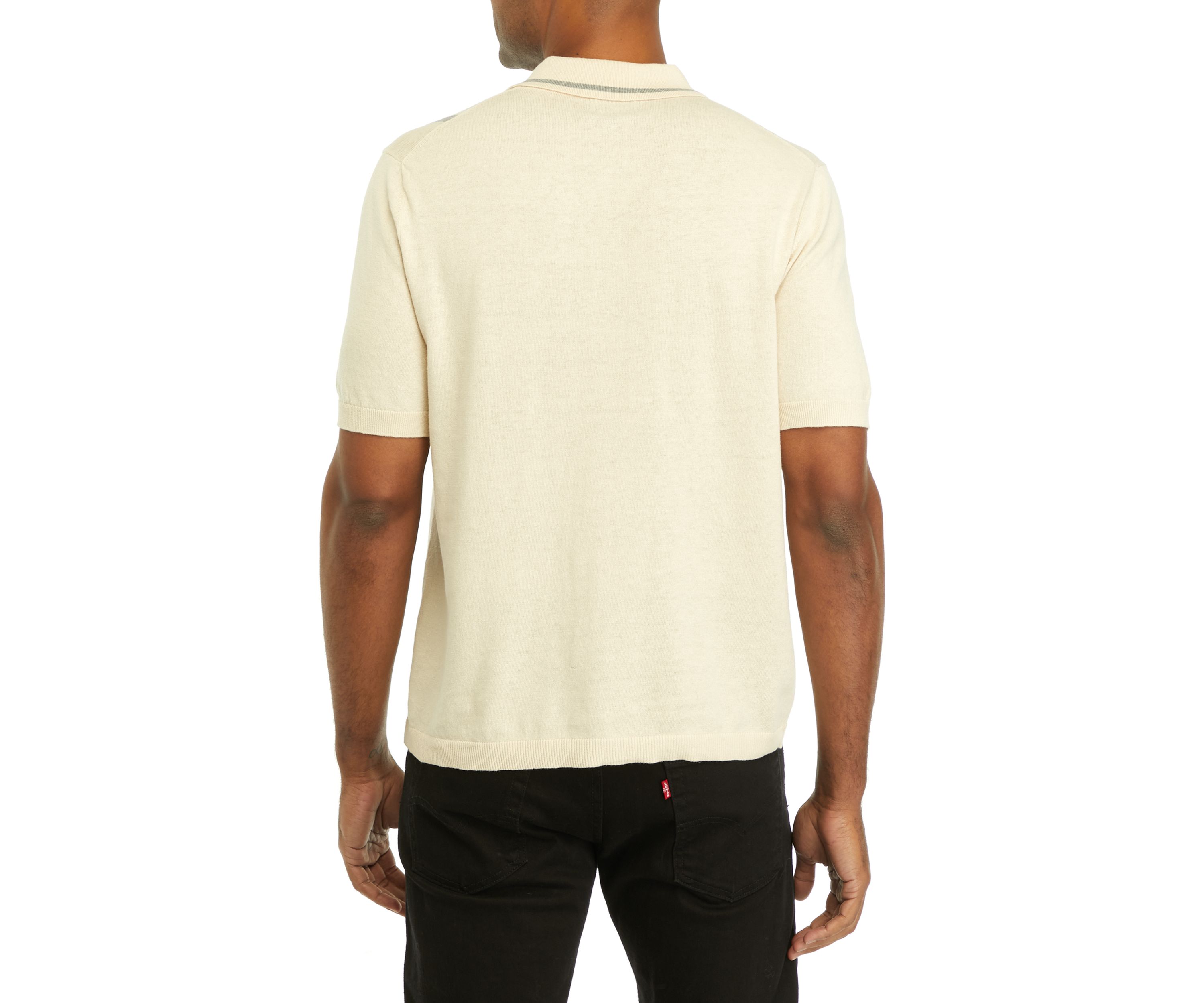 Mens Short Sleeve Button Front Striped Polo Shirt
