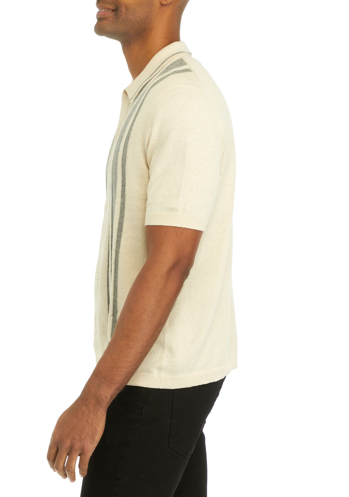 Mens Short Sleeve Button Front Striped Polo Shirt