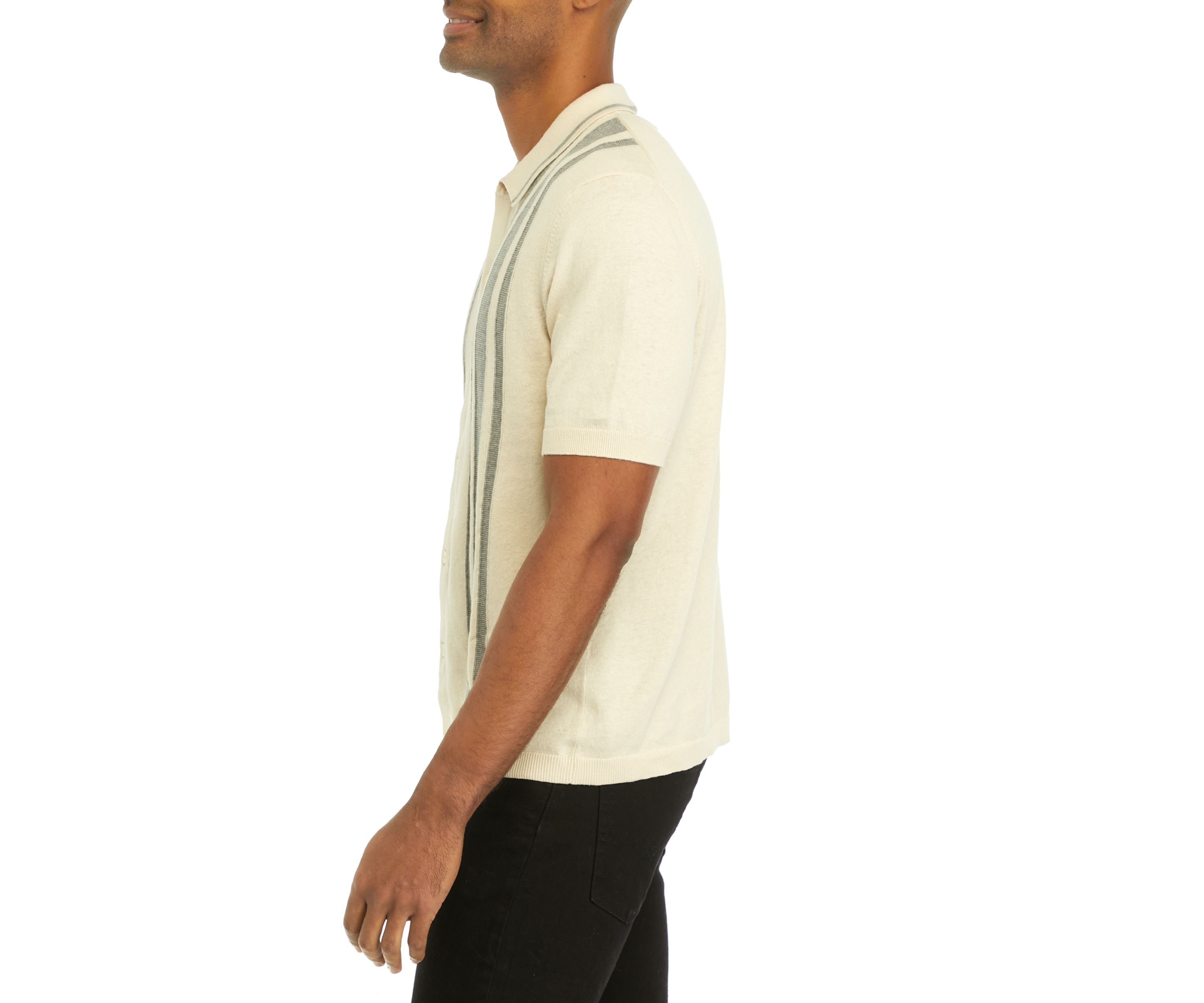 Mens Short Sleeve Button Front Striped Polo Shirt