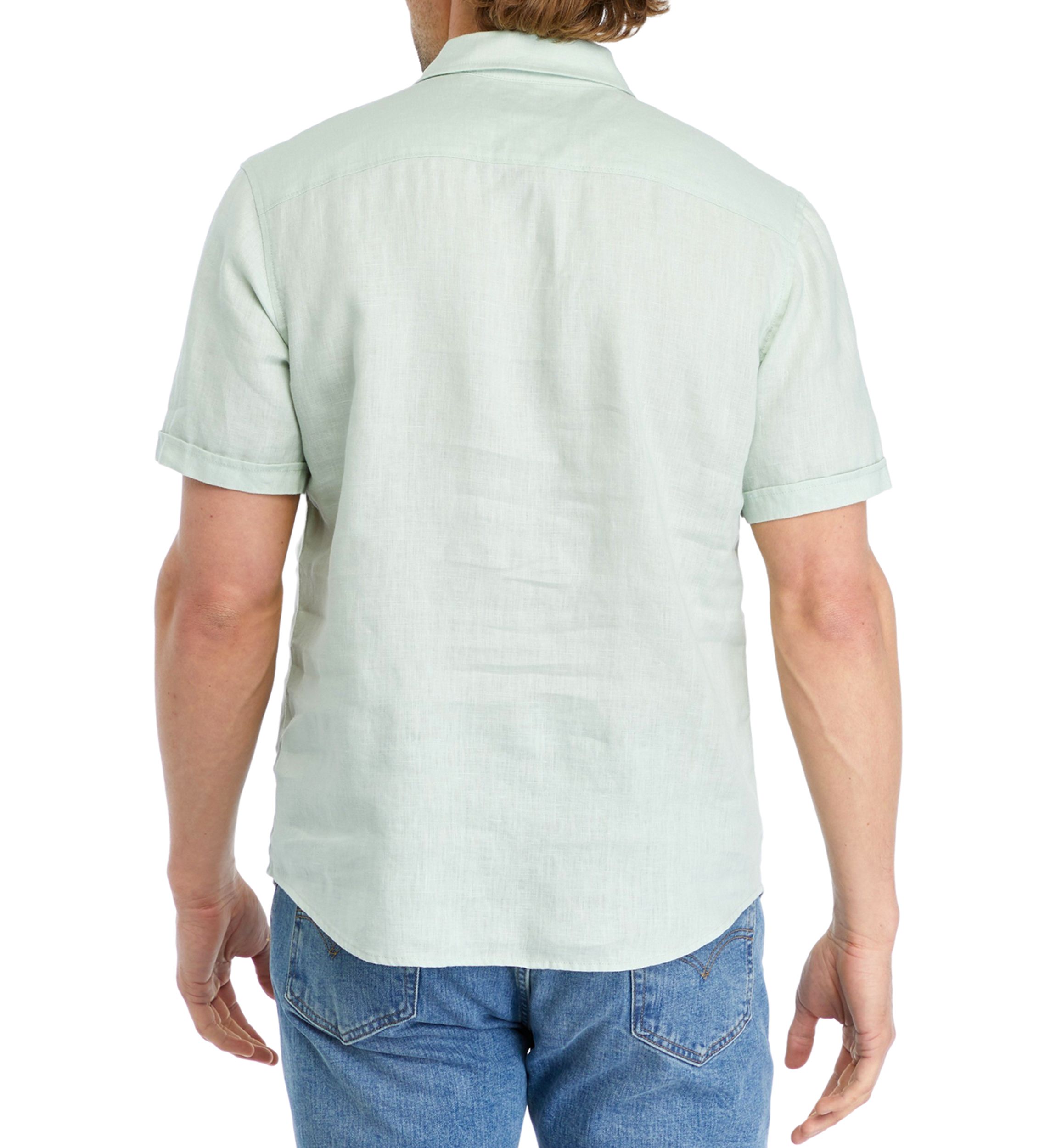 Mens Short Sleeve Collared Button Down Linen Shirt