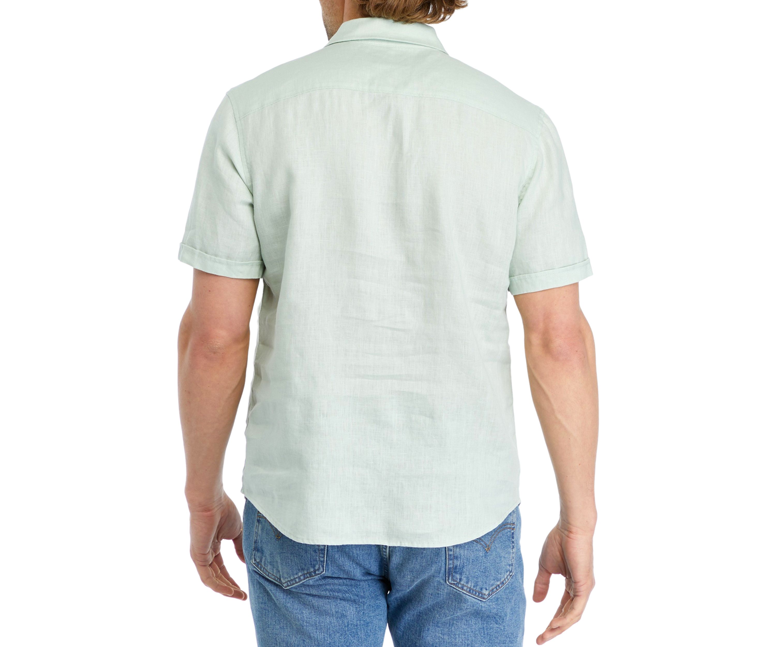 Mens Short Sleeve Collared Button Down Linen Shirt