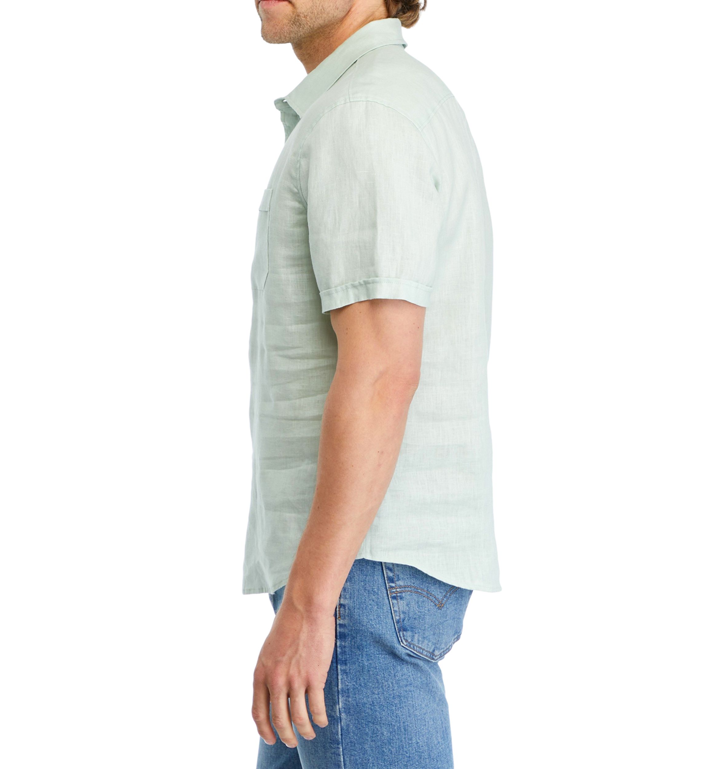 Mens Short Sleeve Collared Button Down Linen Shirt