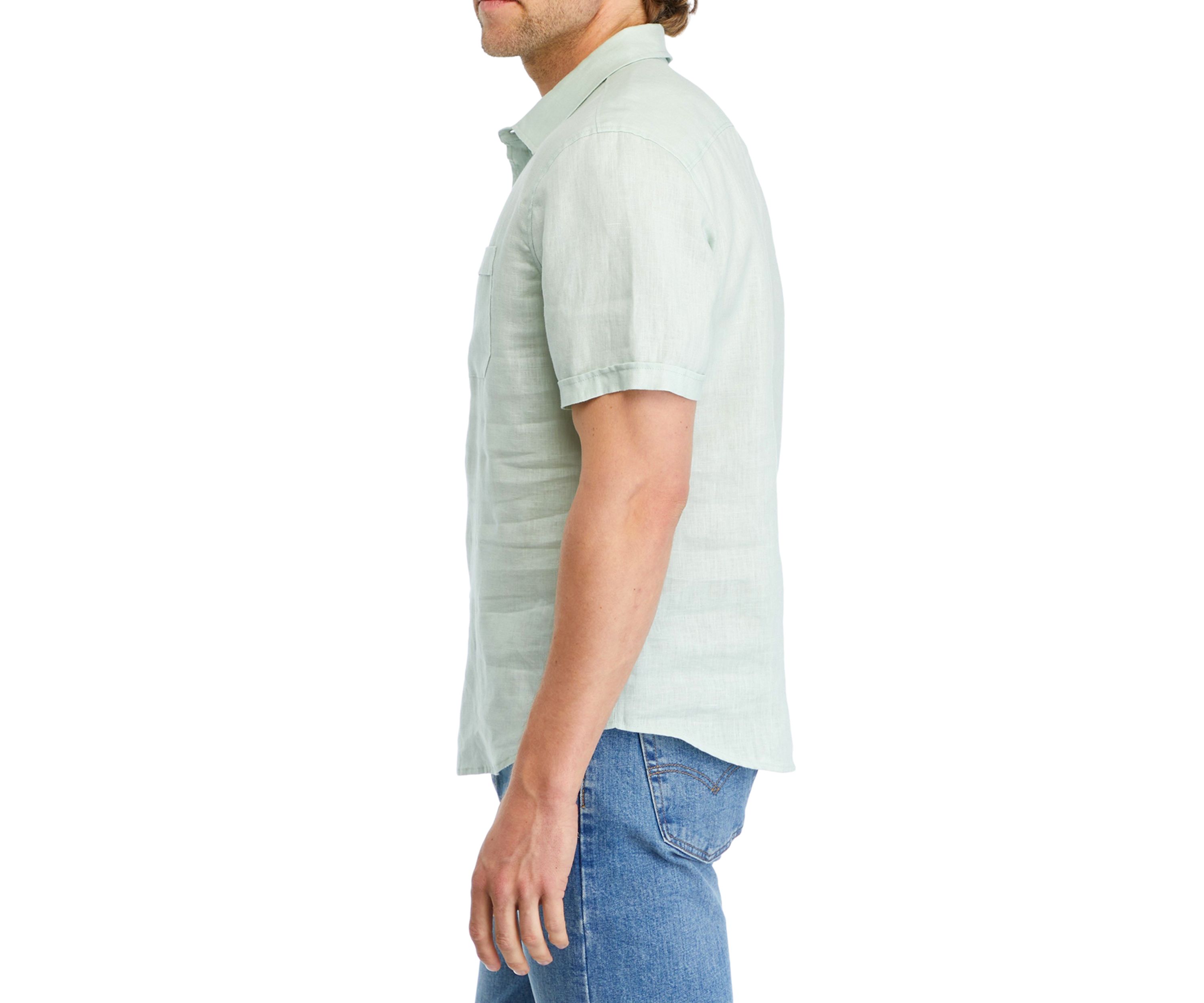 Mens Short Sleeve Collared Button Down Linen Shirt