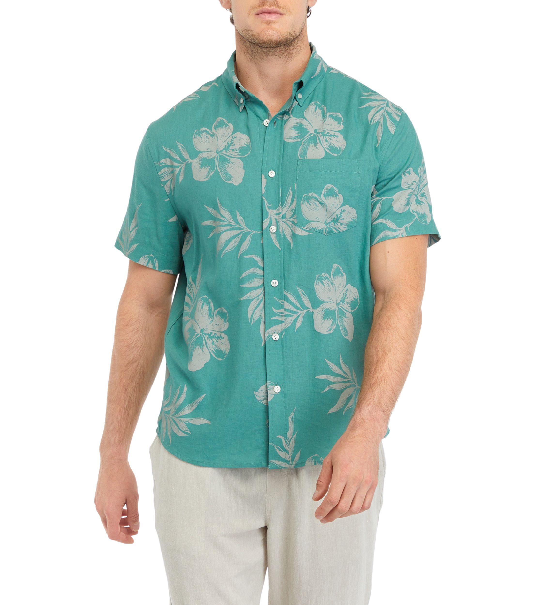 Mens Short Sleeve Printed Woven Shirt