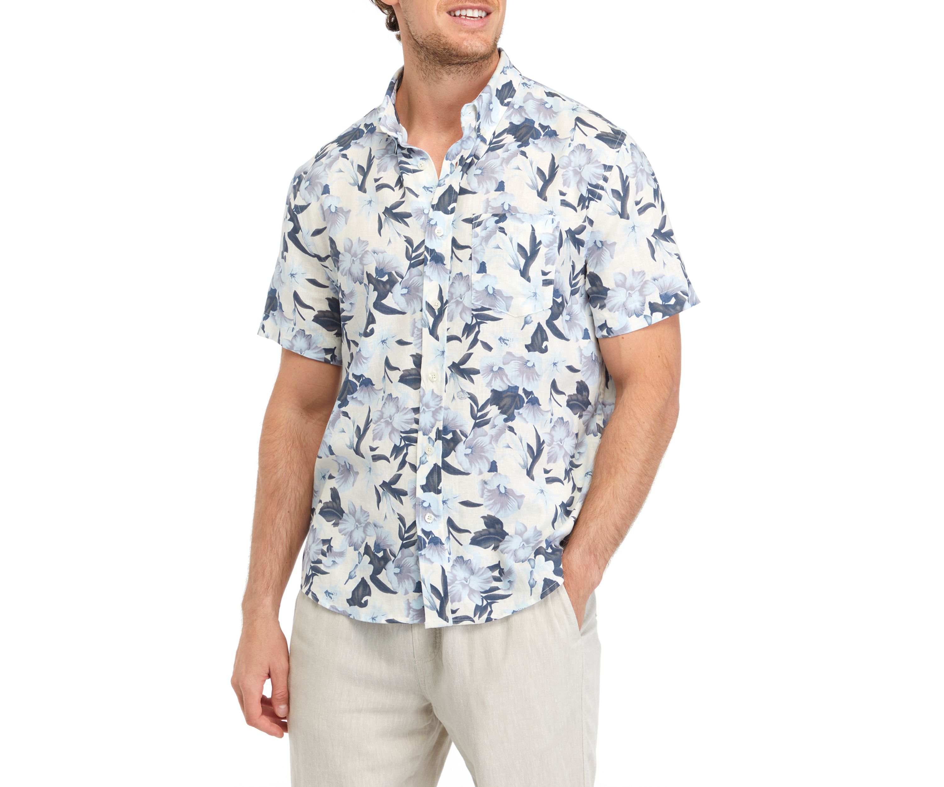 Mens Short Sleeve Printed Woven Shirt