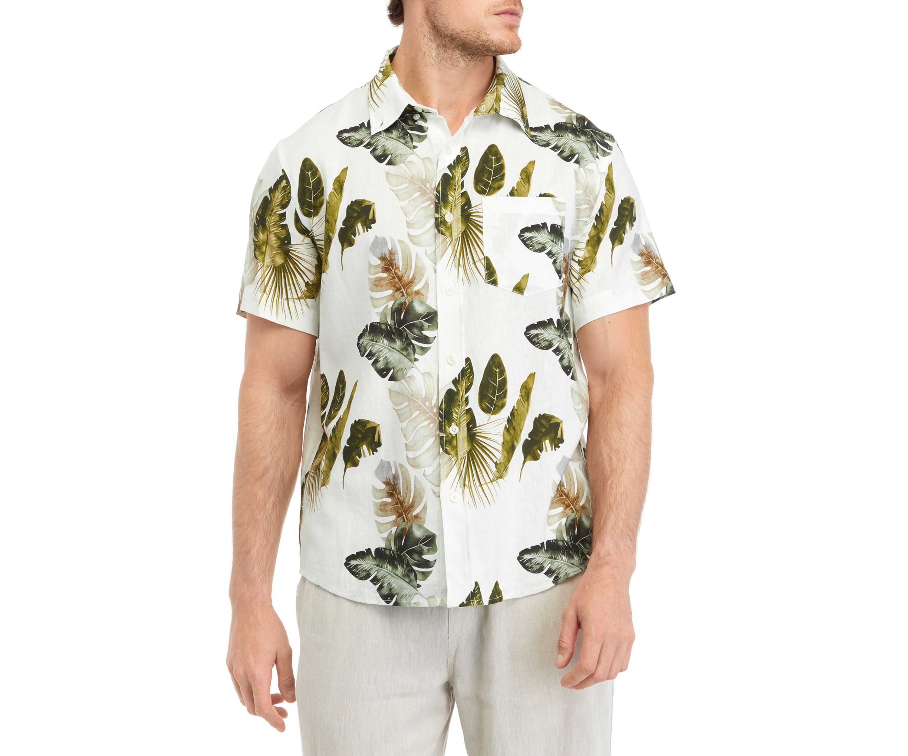 Mens Short Sleeve Printed Woven Shirt