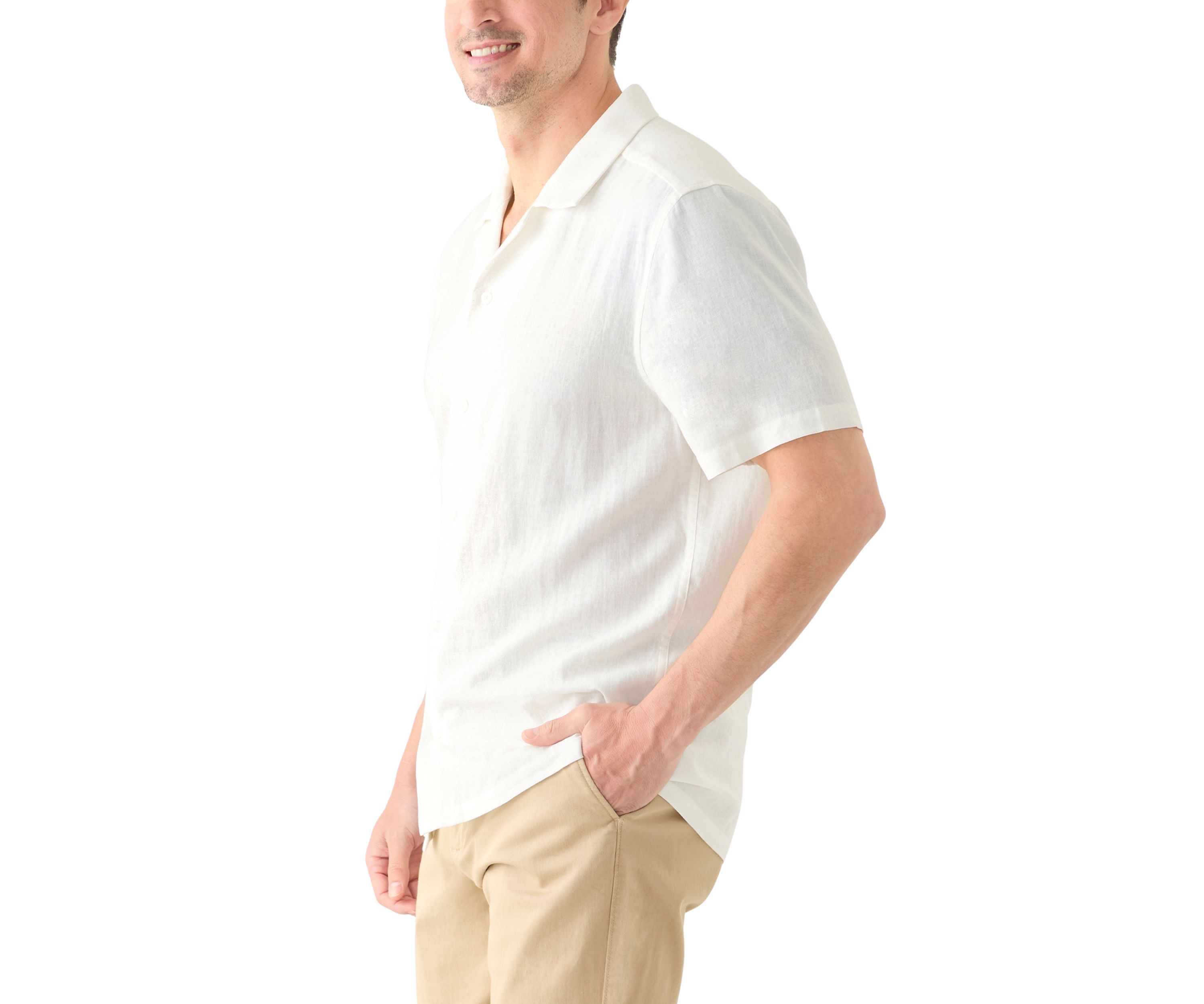 Mens Solid Linen Camp Shirt