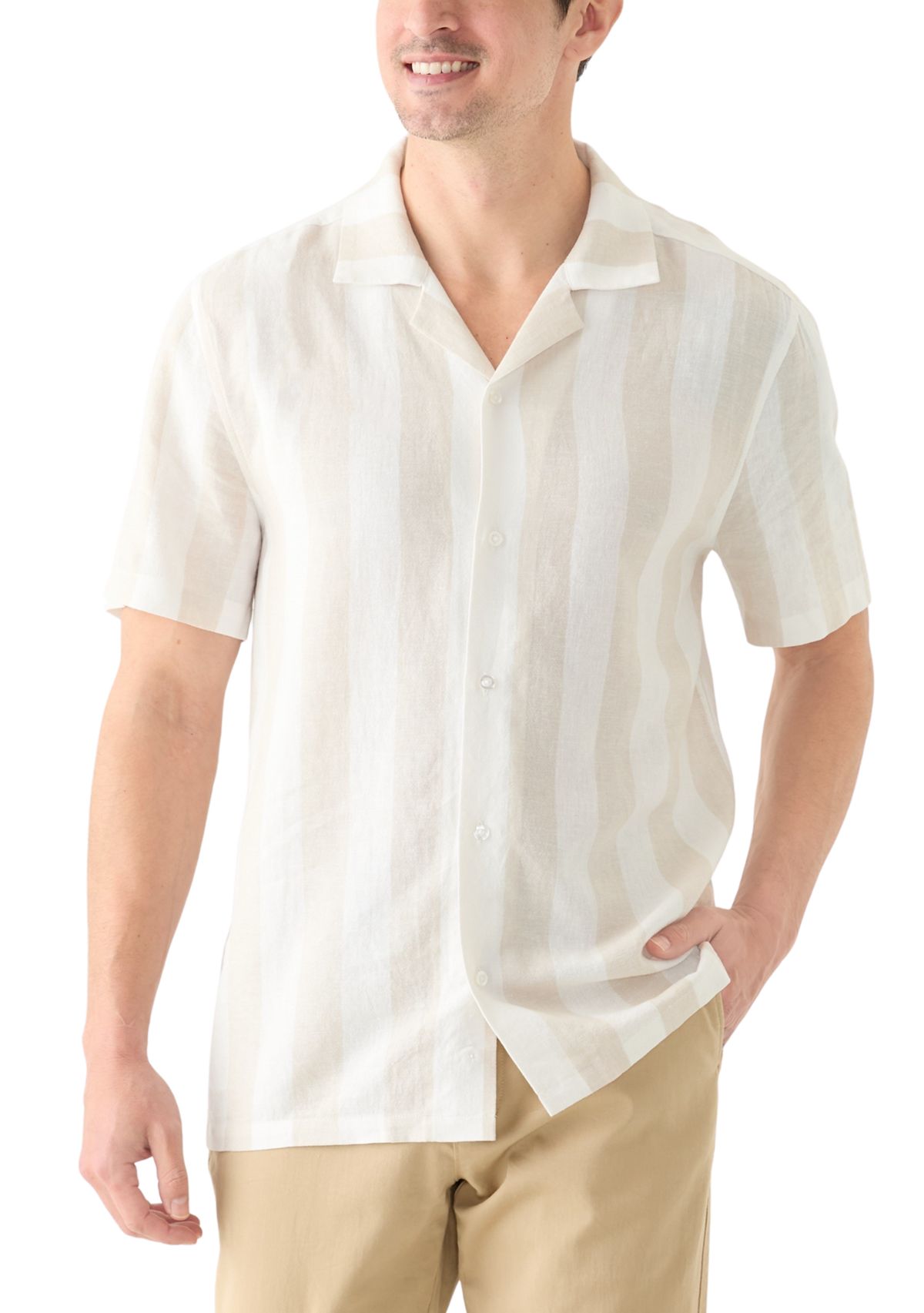 Mens Striped Linen Camp Shirt