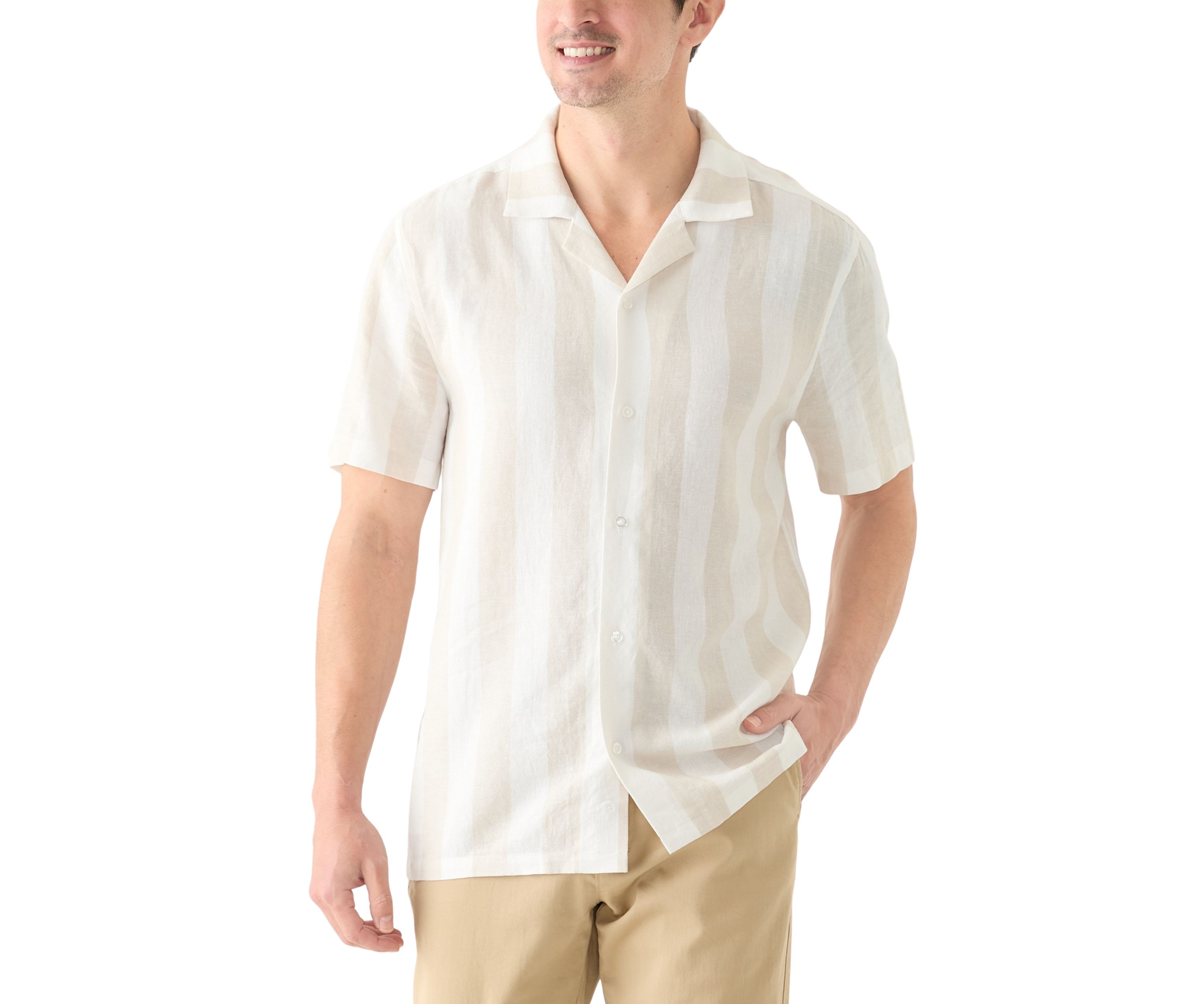 Mens Striped Linen Camp Shirt