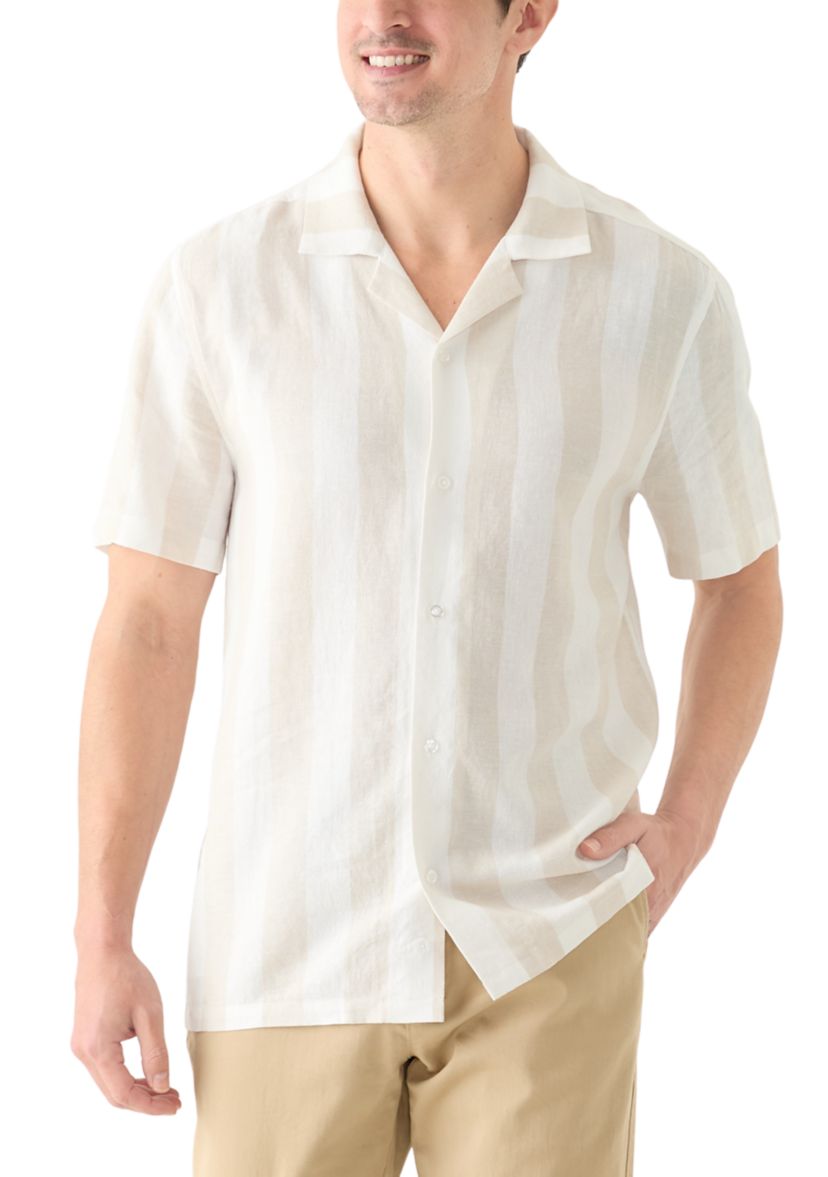 Mens Striped Linen Camp Shirt