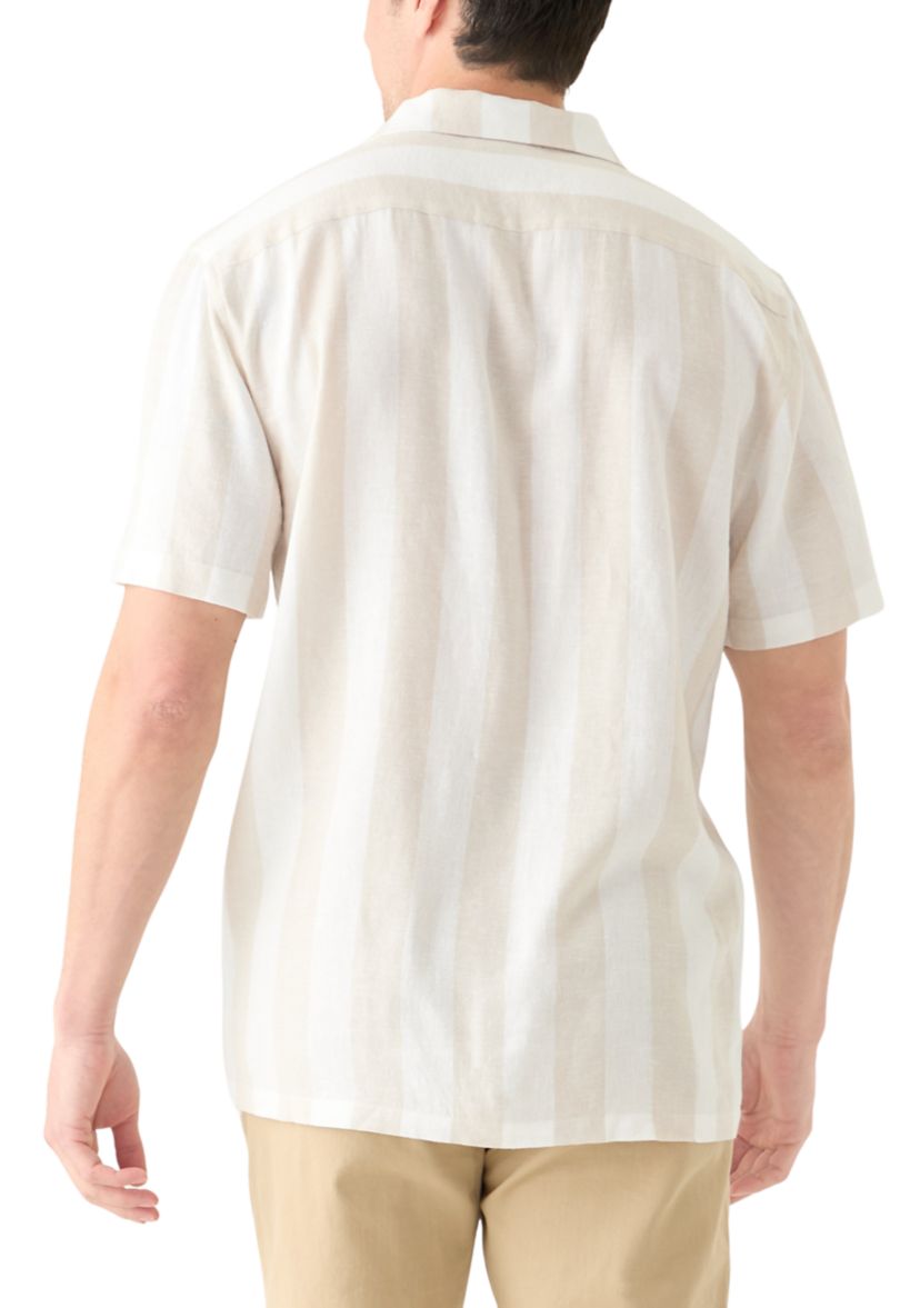 Mens Striped Linen Camp Shirt