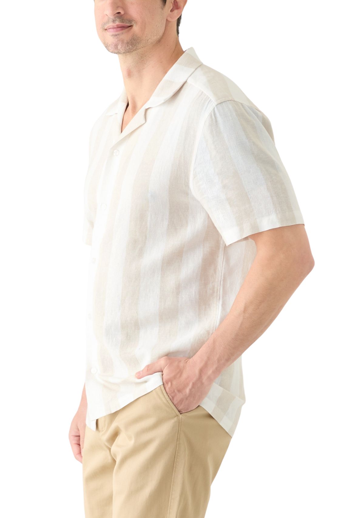 Mens Striped Linen Camp Shirt