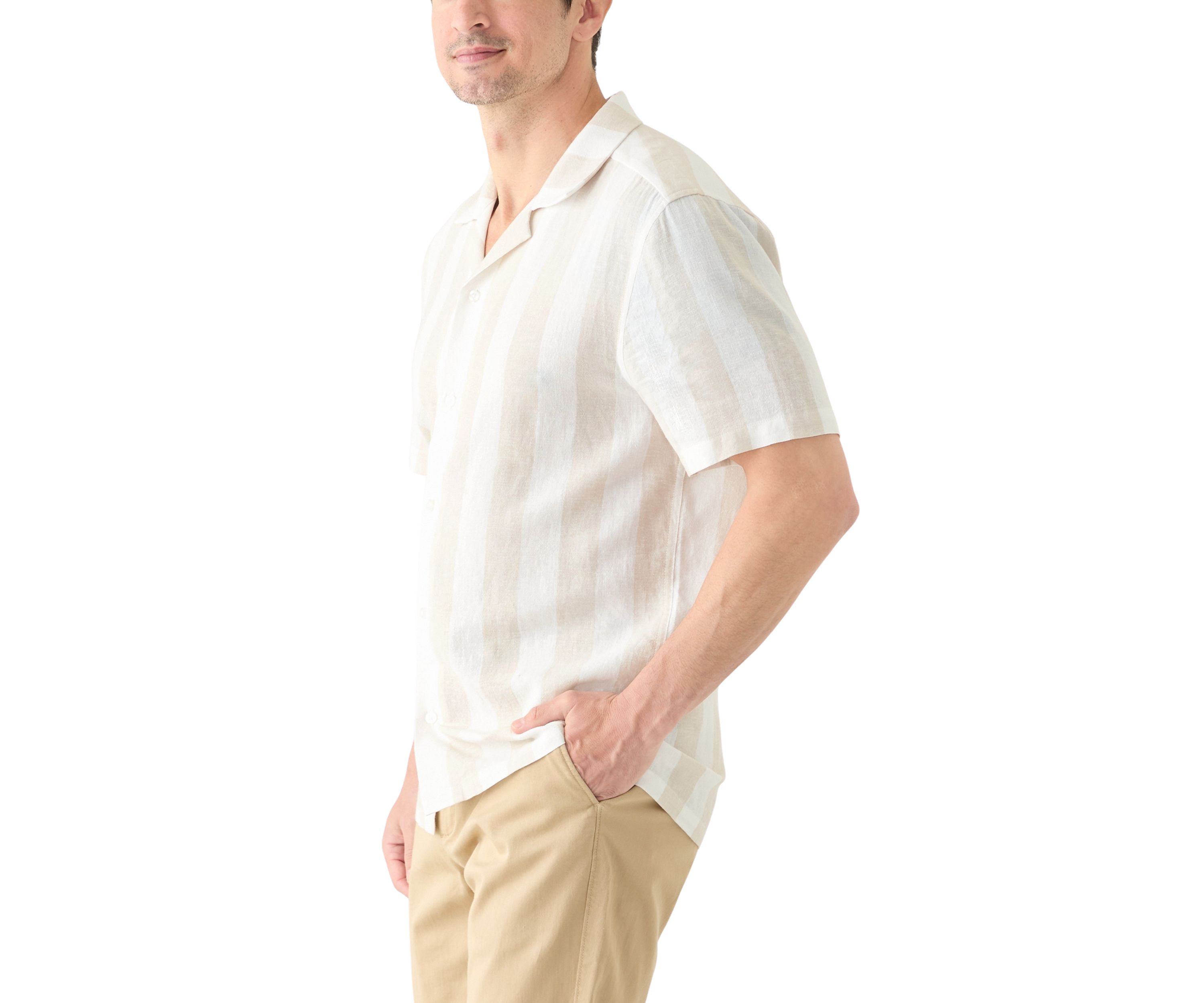 Mens Striped Linen Camp Shirt
