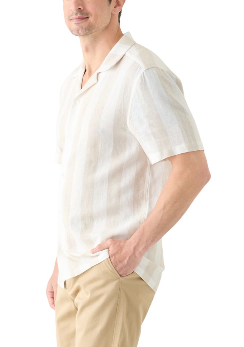 Mens Striped Linen Camp Shirt