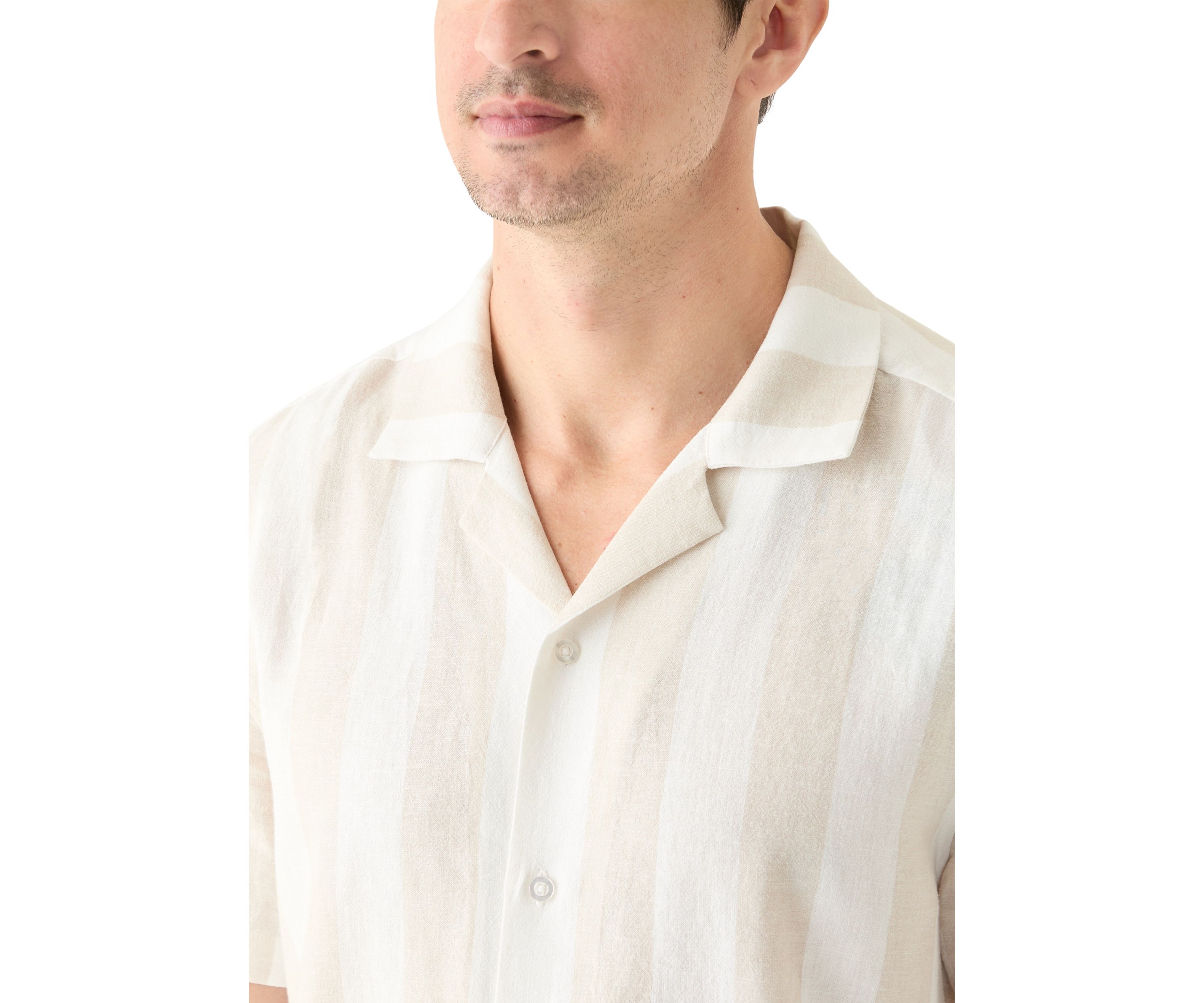 Mens Striped Linen Camp Shirt