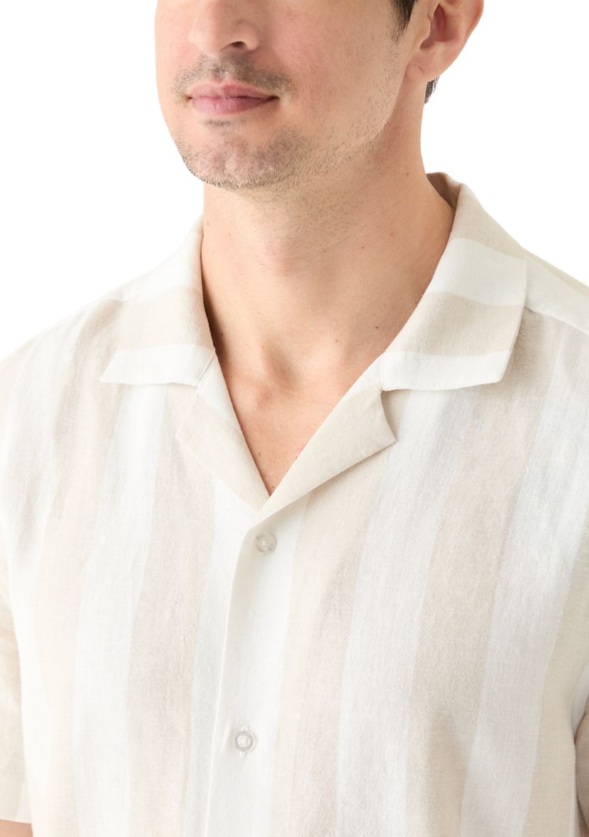 Mens Striped Linen Camp Shirt