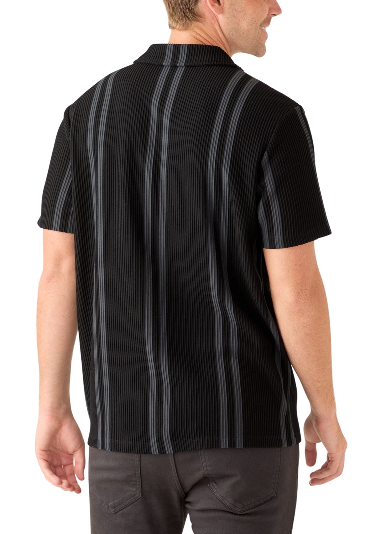 Mens Striped Plisse Knit Button Down Shirt