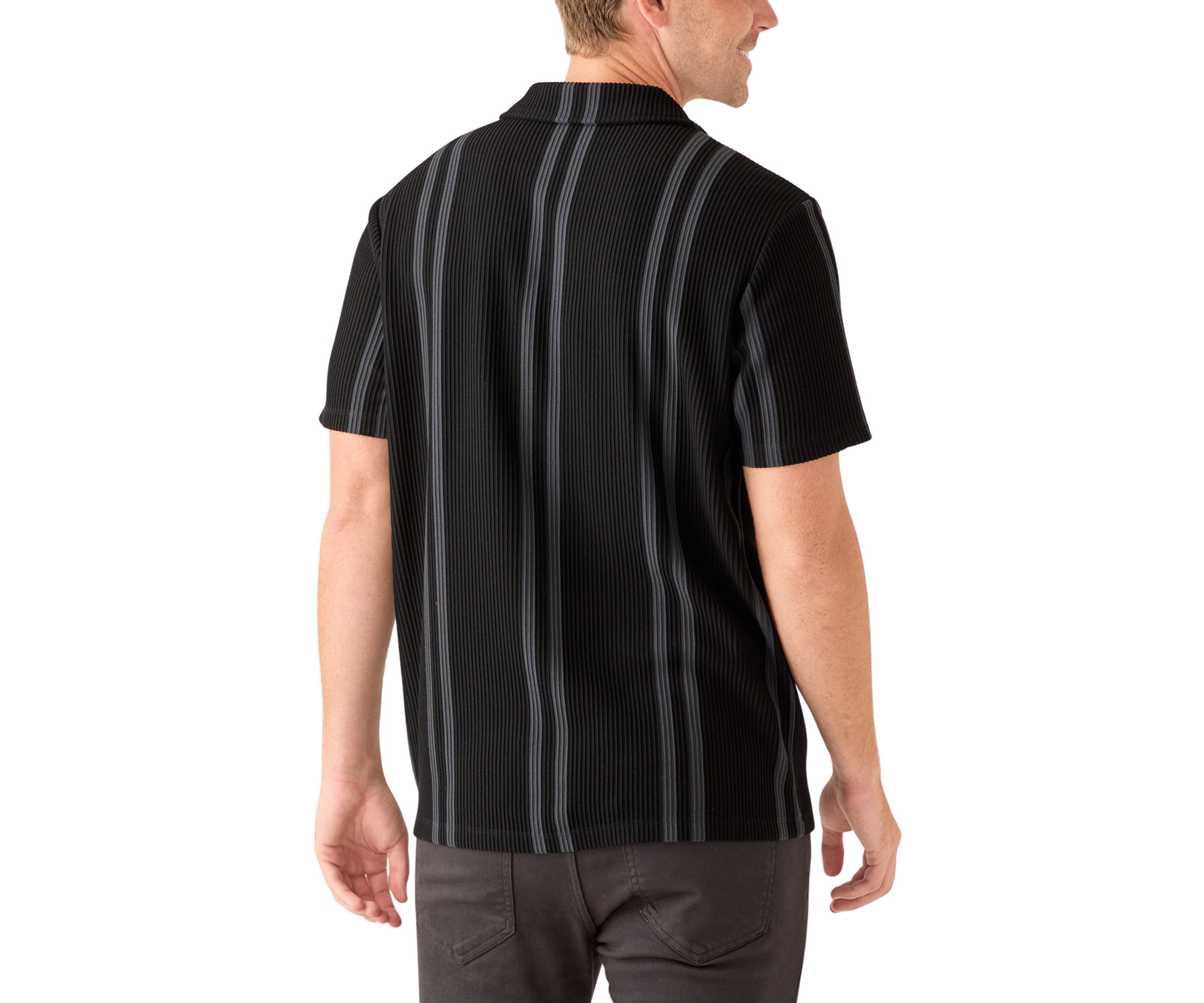 Mens Striped Plisse Knit Button Down Shirt