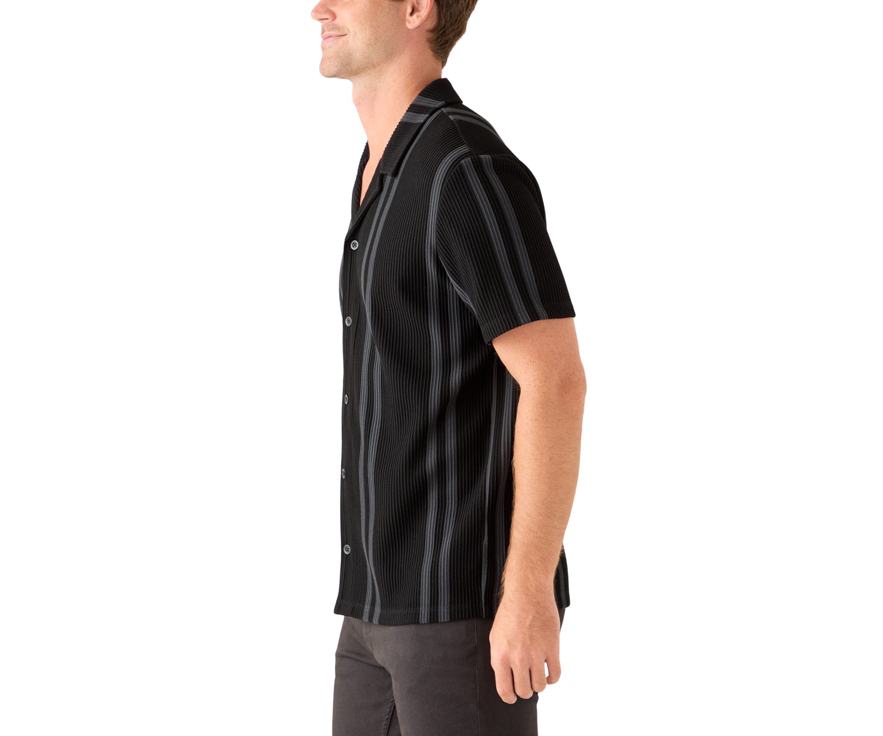 Mens Striped Plisse Knit Button Down Shirt